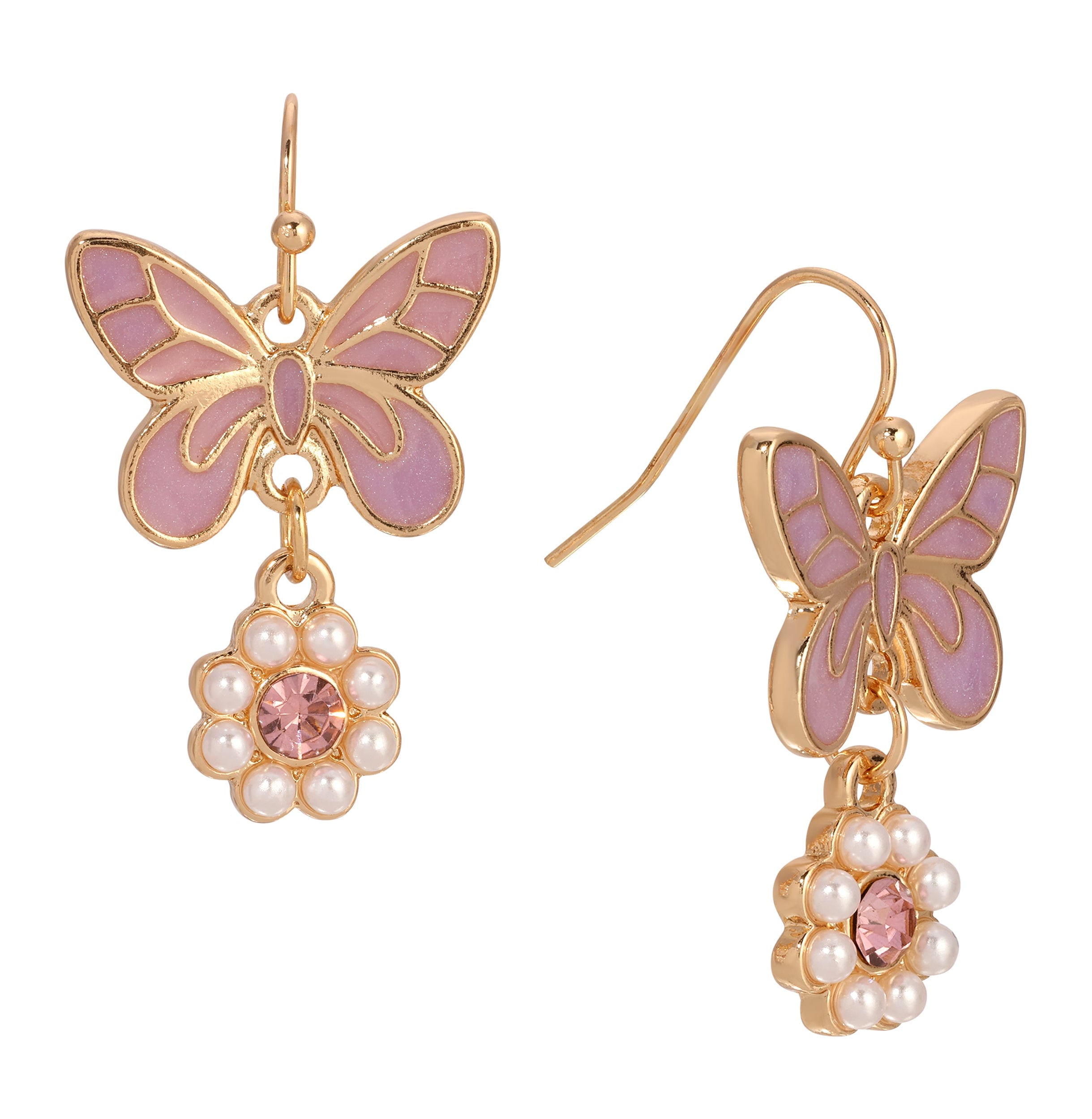 1928 Jewelry 1928 Jewelry Pink Butterfly Faux Pearl Bloom Dangling Earrings