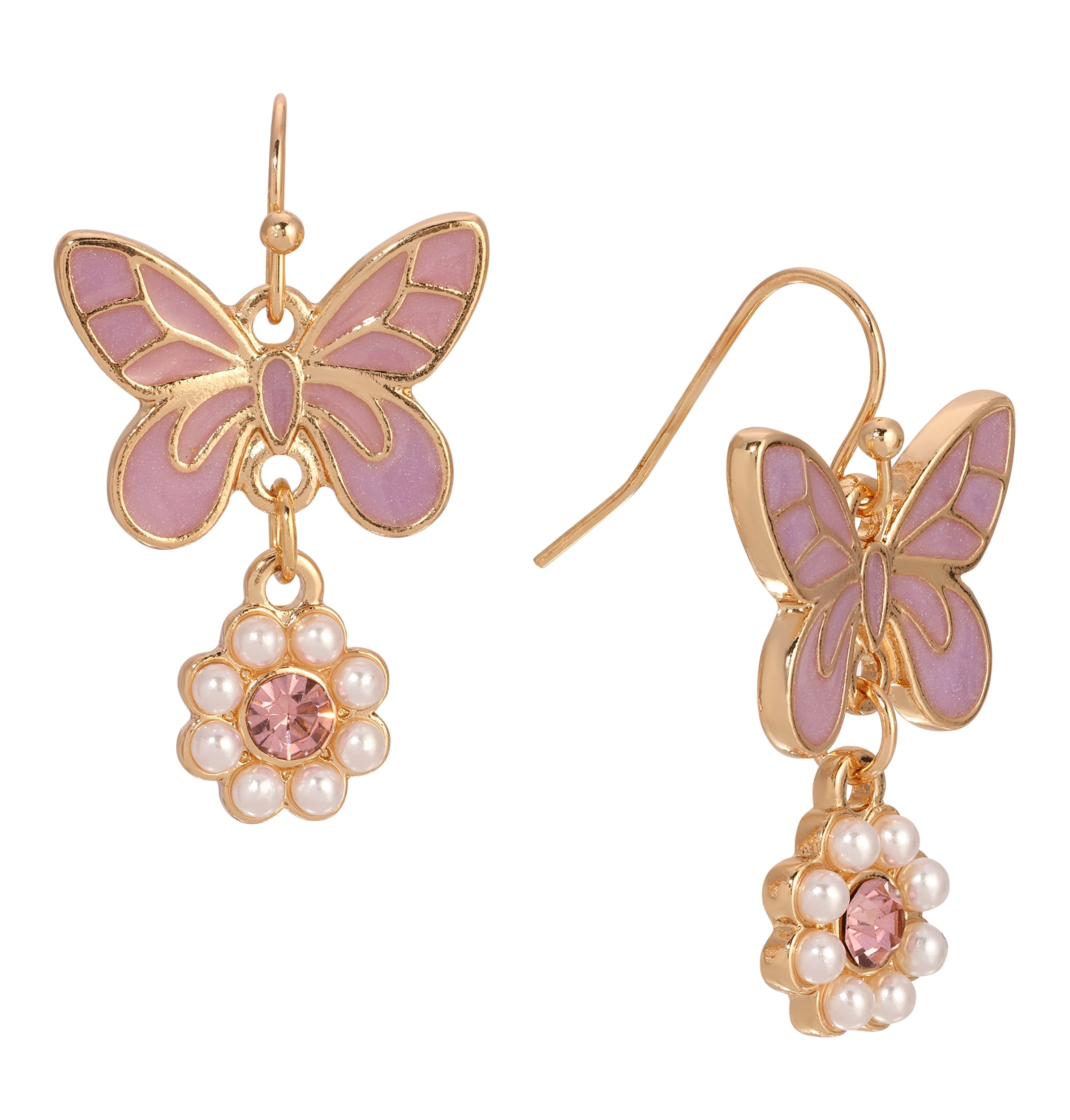 1928 Jewelry 1928 Jewelry Pink Butterfly Faux Pearl Bloom Dangling Earrings
