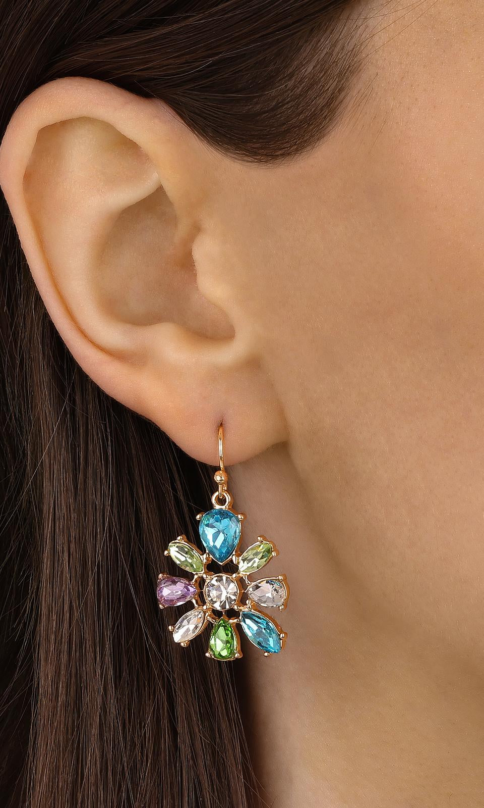 1928 Jewelry Multicolor Crystal Flower Drop Earrings