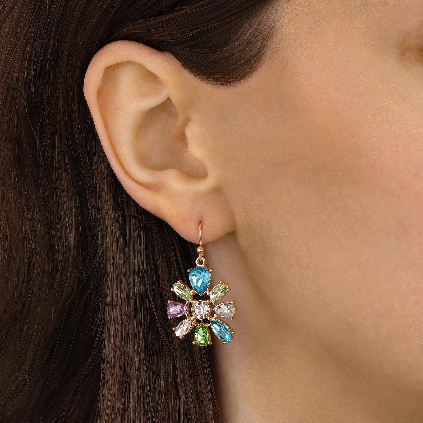 1928 Jewelry Multicolor Crystal Flower Drop Earrings