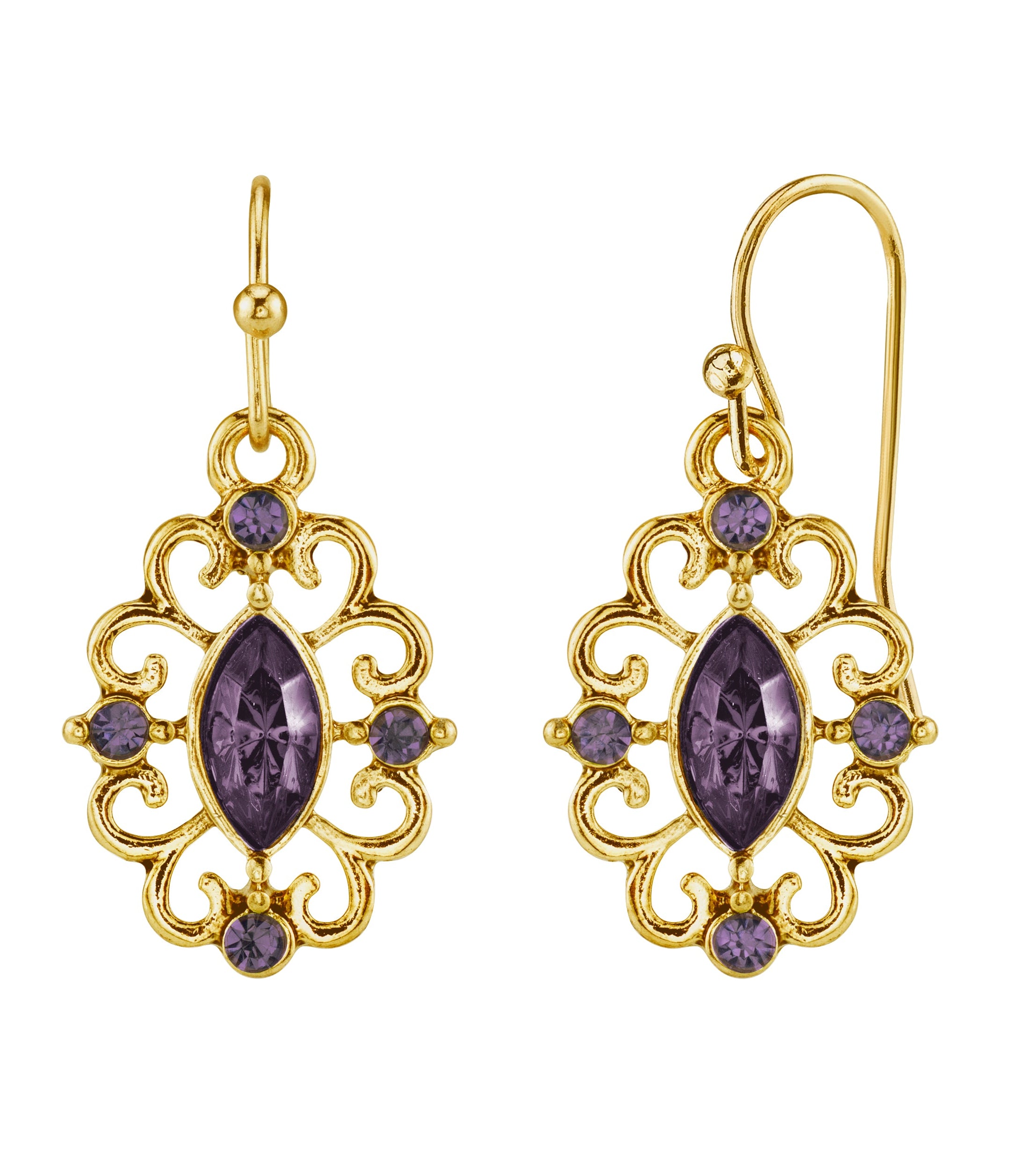 1928 Jewelry Navette Crystal Royale Filigree Drop Earrings