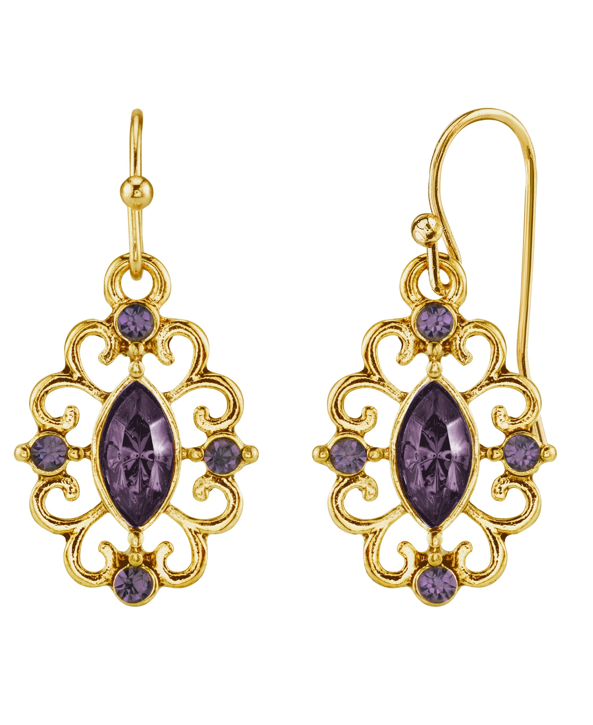 1928 Jewelry Navette Crystal Royale Filigree Drop Earrings