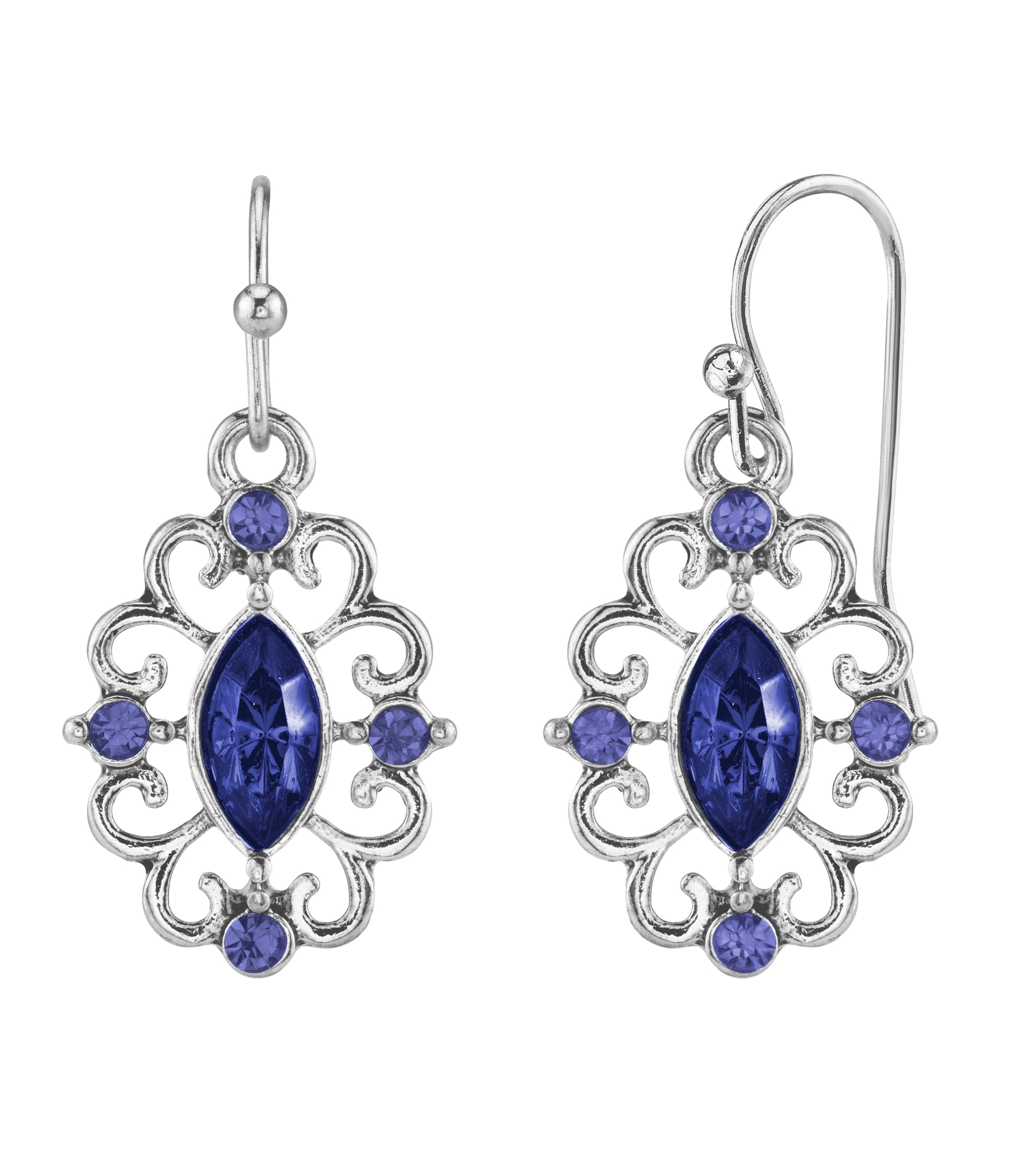 1928 Jewelry Navette Crystal Royale Filigree Drop Earrings