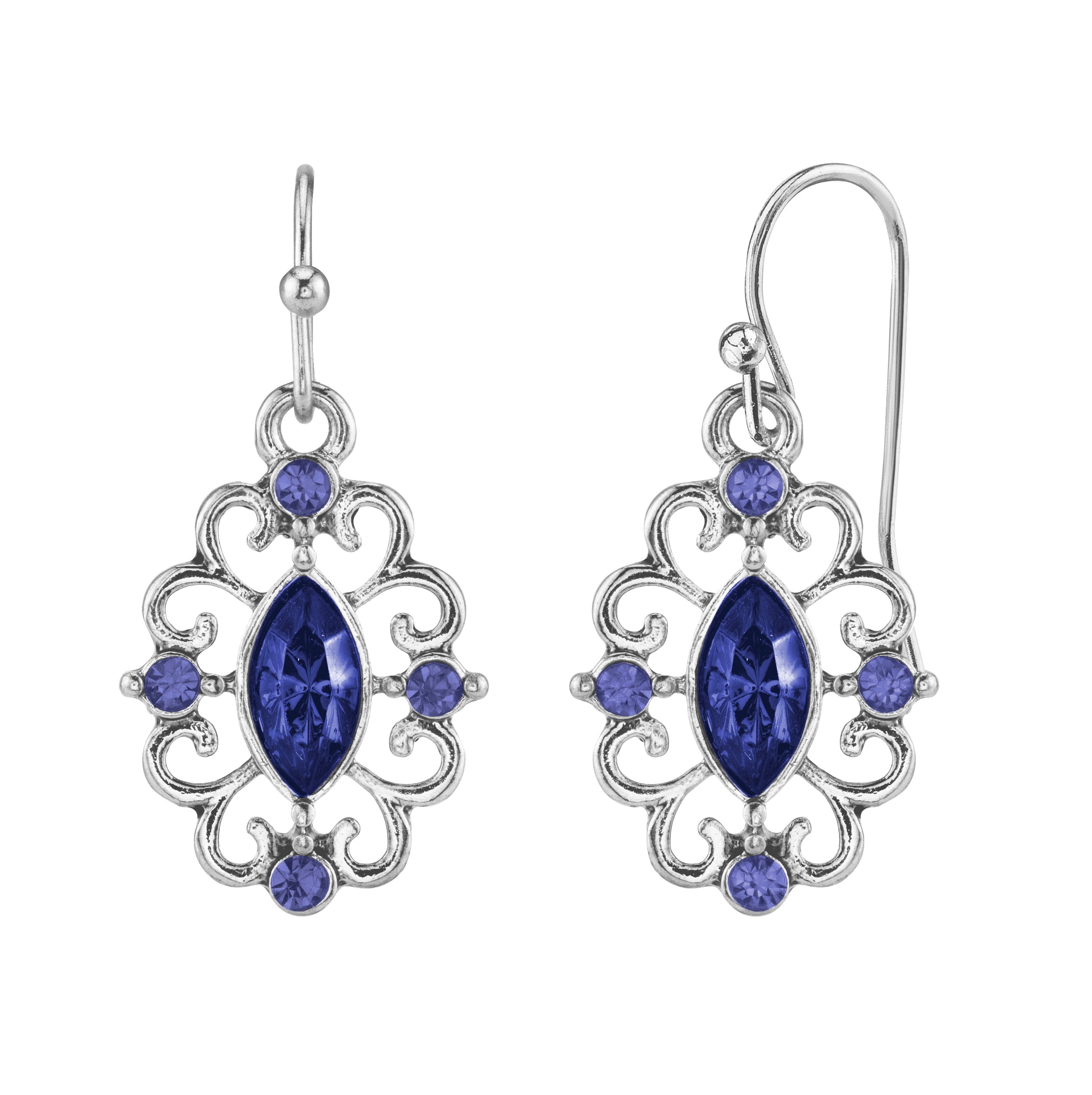 1928 Jewelry Navette Crystal Royale Filigree Drop Earrings