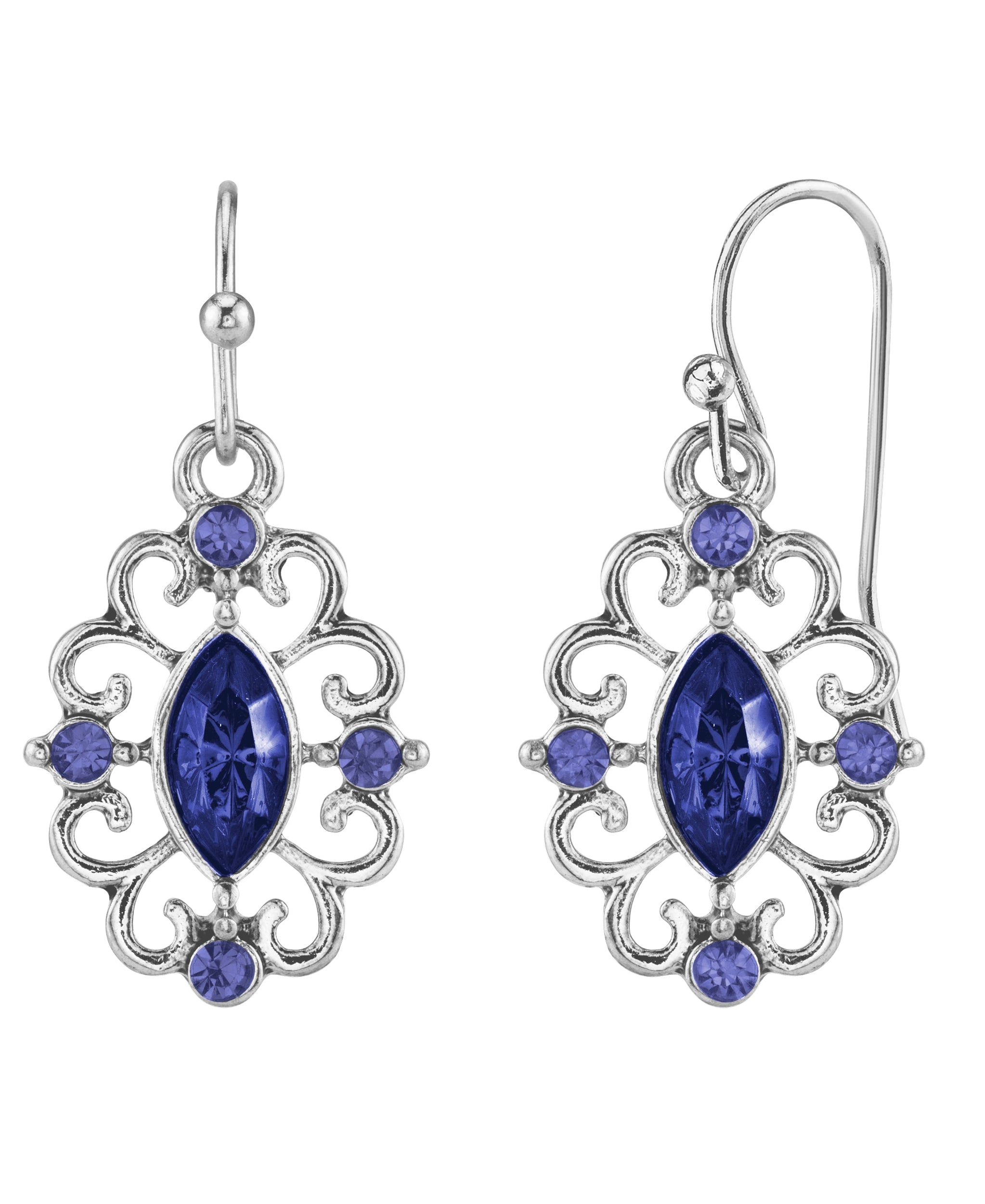 1928 Jewelry Navette Crystal Royale Filigree Drop Earrings