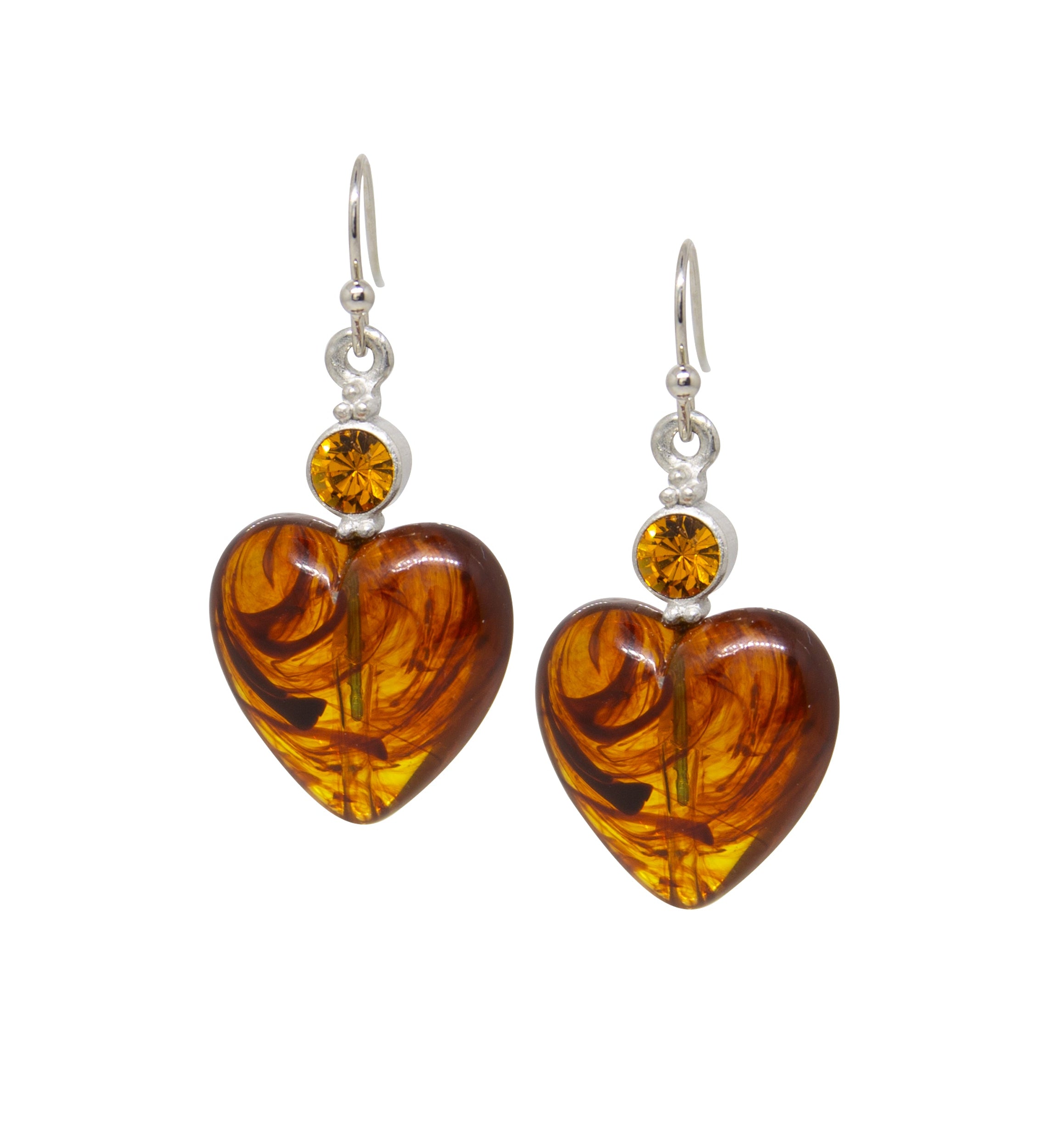 1928 Jewelry Tortoise Heart Baubles & Crystals Drop Earrings