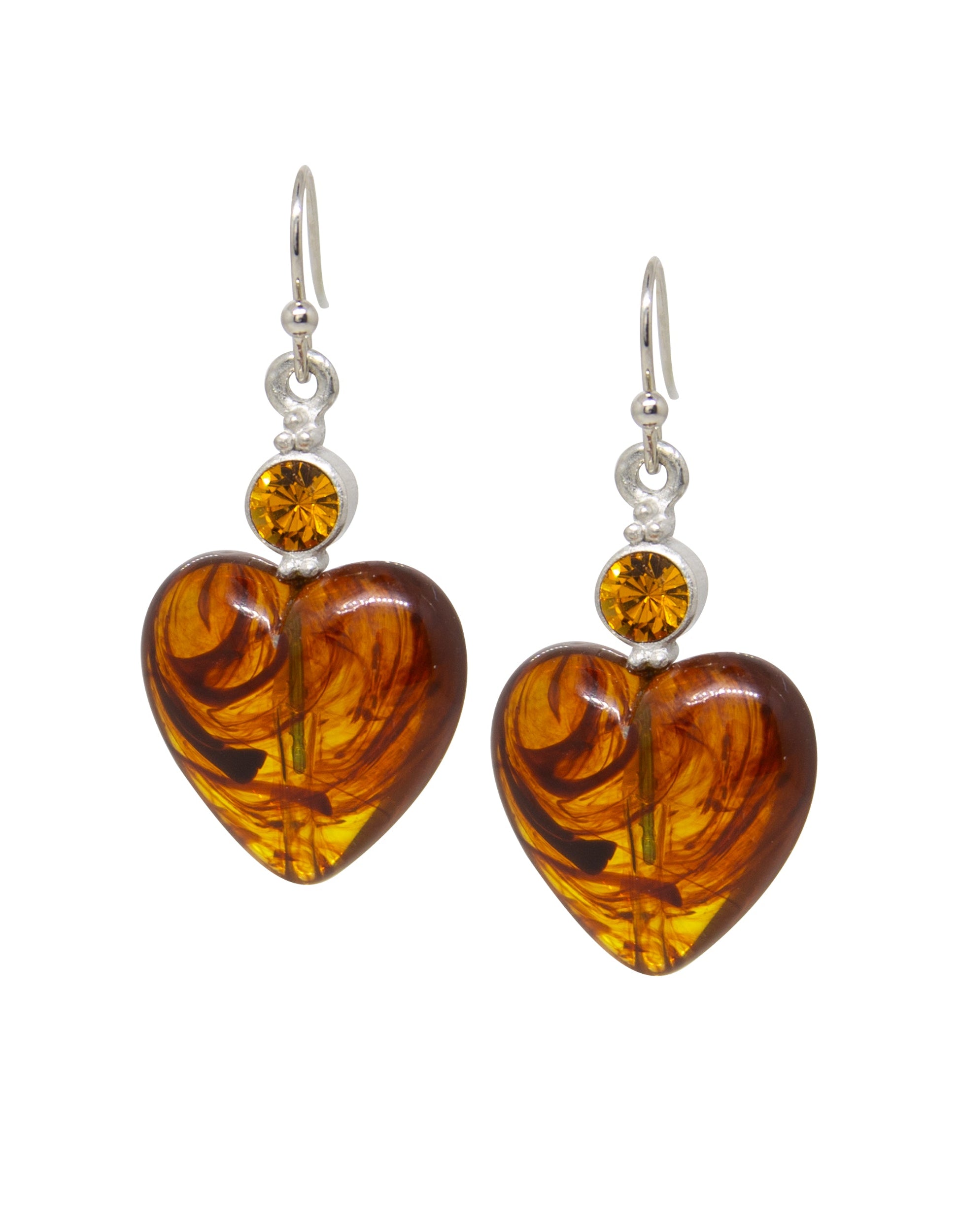 1928 Jewelry Tortoise Heart Baubles & Crystals Drop Earrings