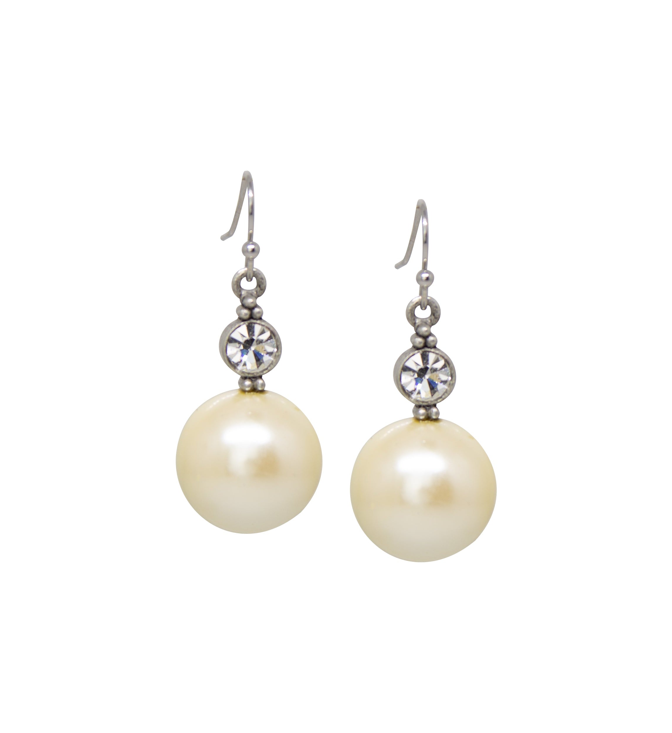 1928 Jewelry Faux Pearl Baubles & Crystals Drop Earrings - Large