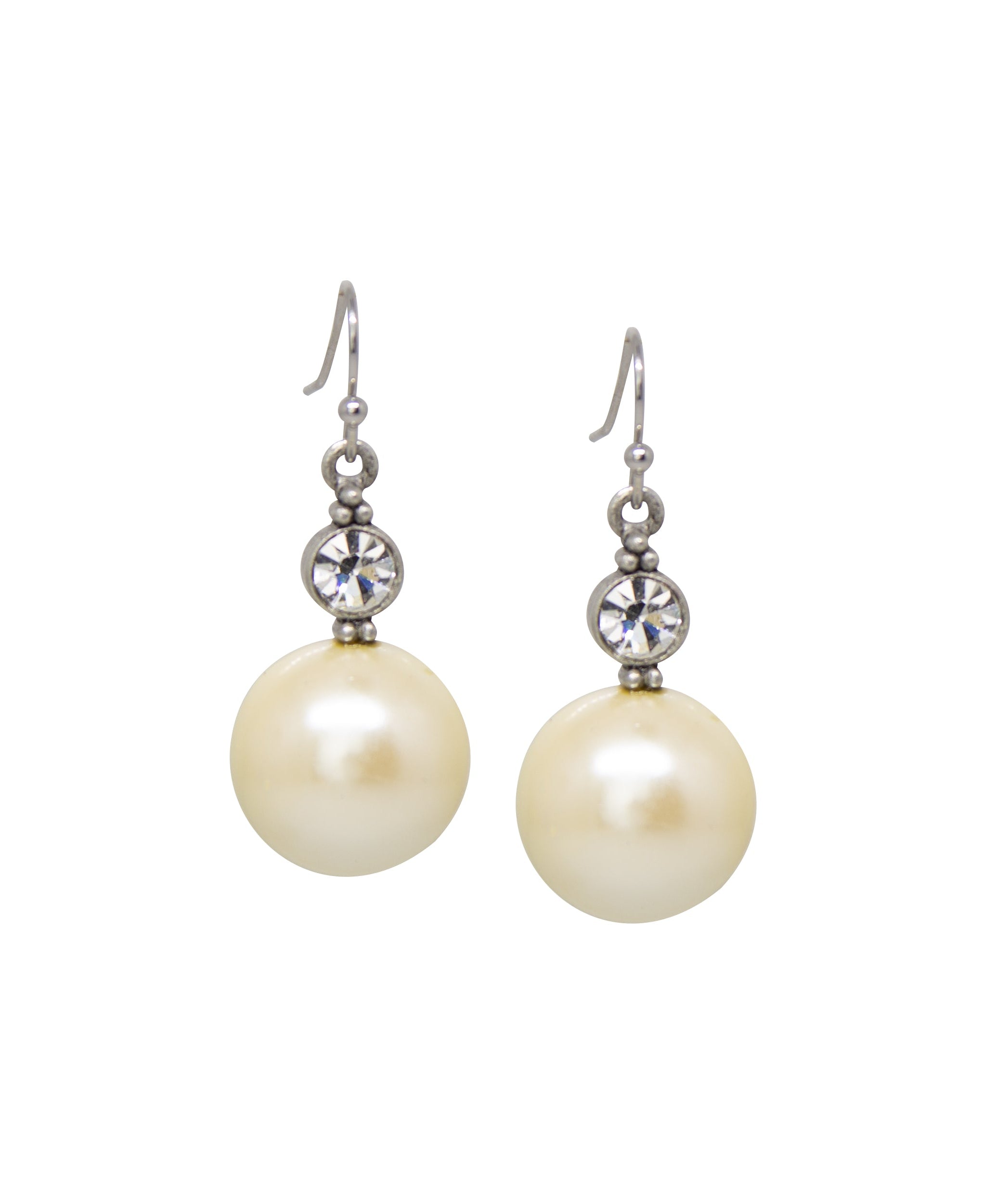 1928 Jewelry Faux Pearl Baubles & Crystals Drop Earrings - Large