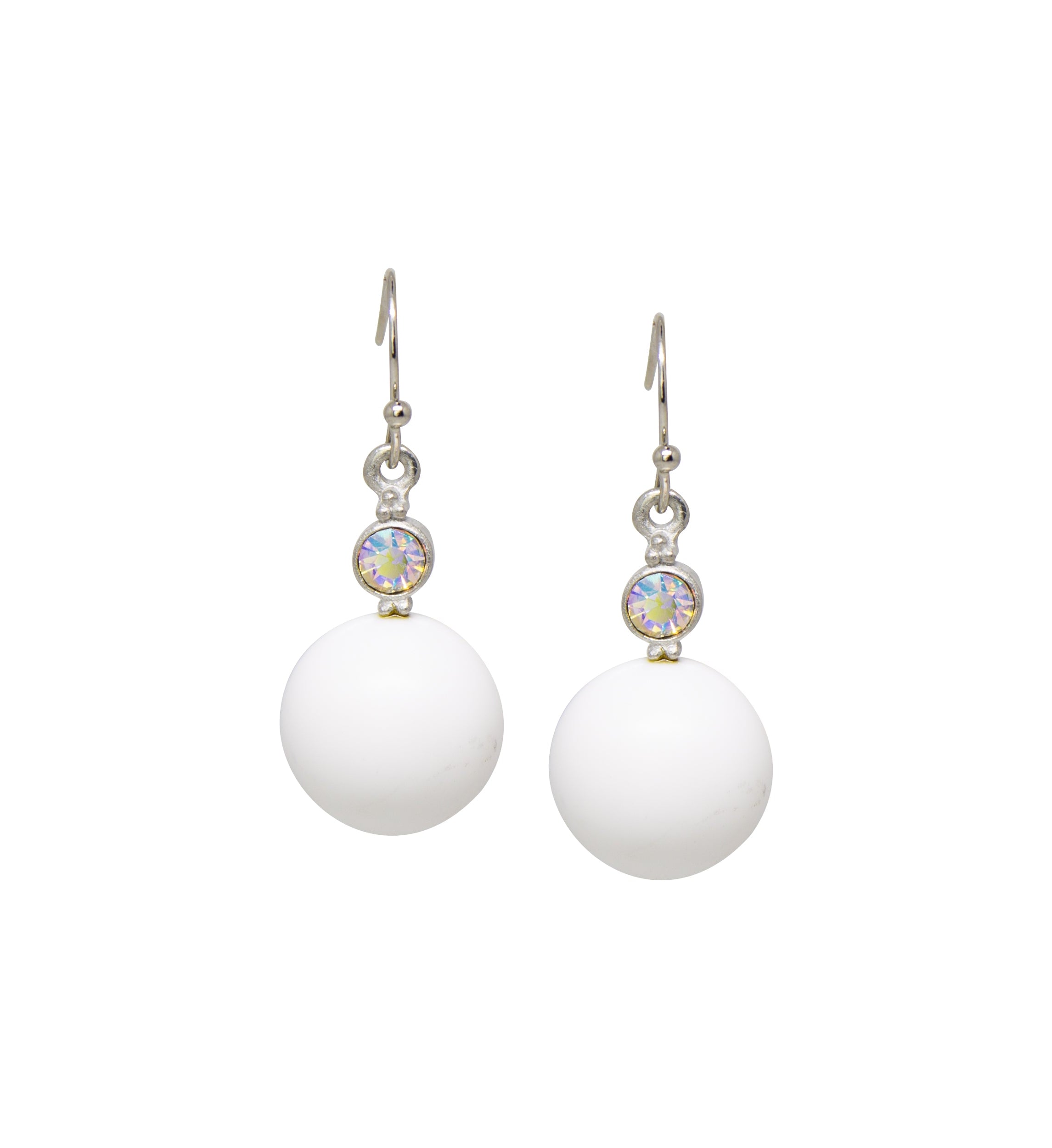 1928 Jewelry Matte White Baubles & AB Crystals Drop Earrings