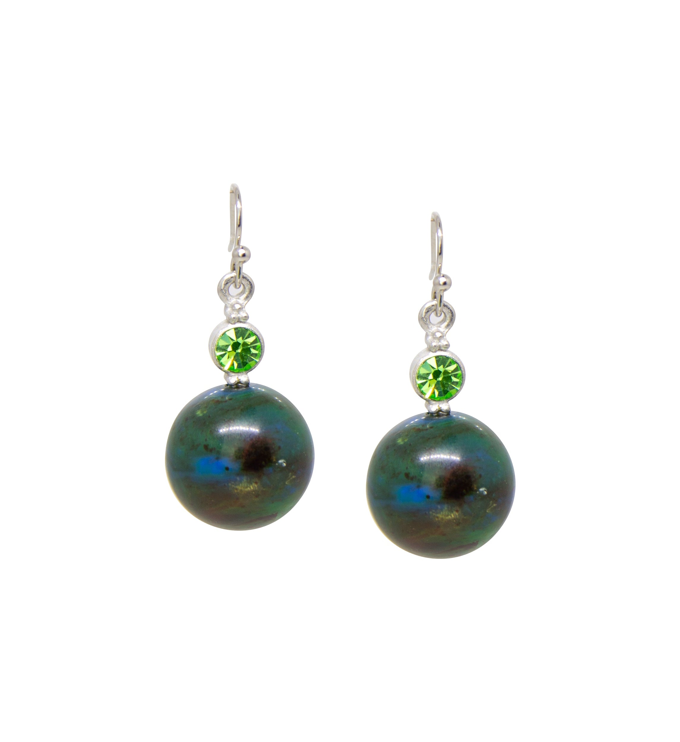 1928 Jewelry Shimmering Green Baubles & Peridot Crystals Drop Earrings