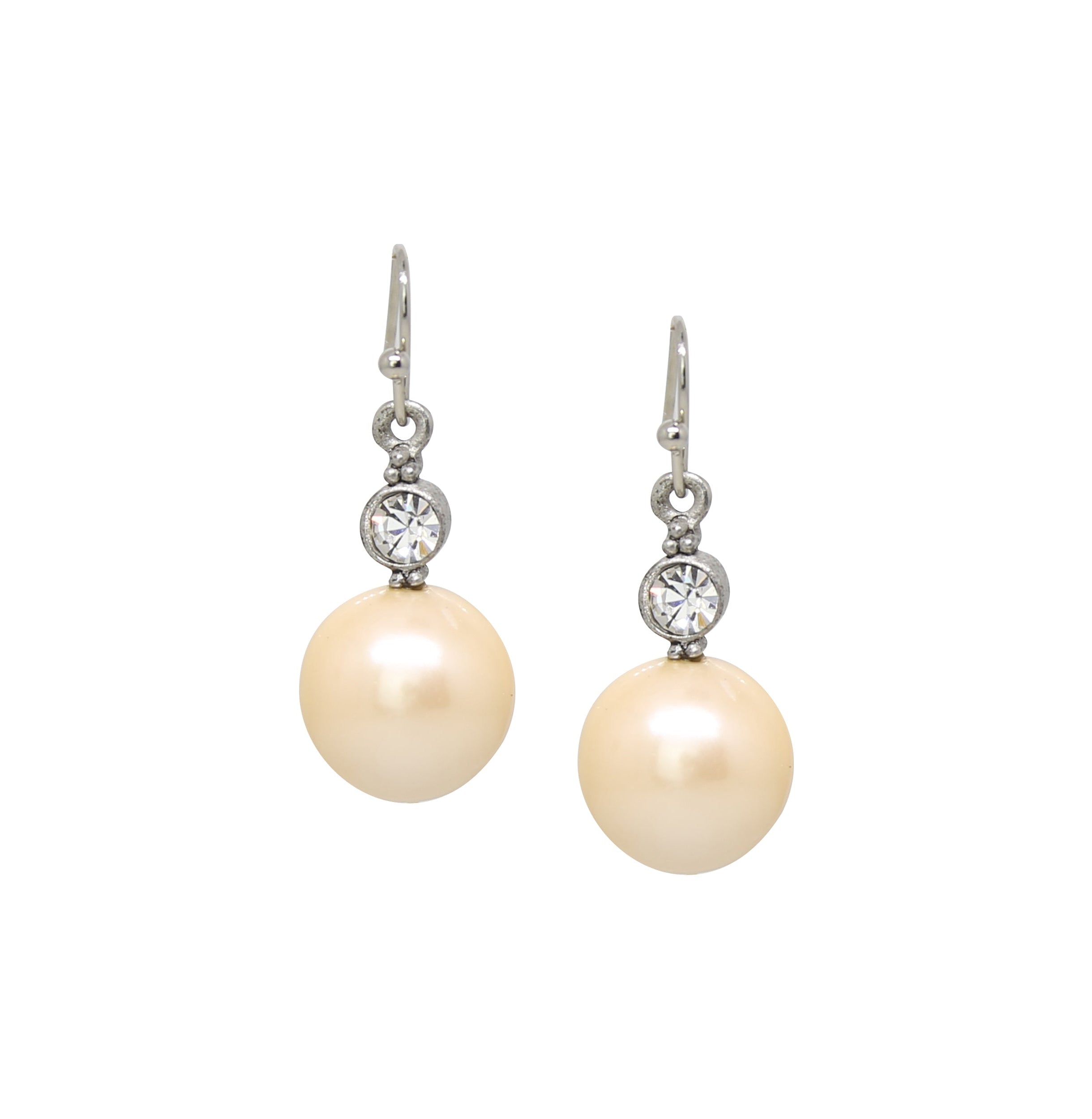 1928 Jewelry Faux Pearl Baubles & Crystals Drop Earrings - Small