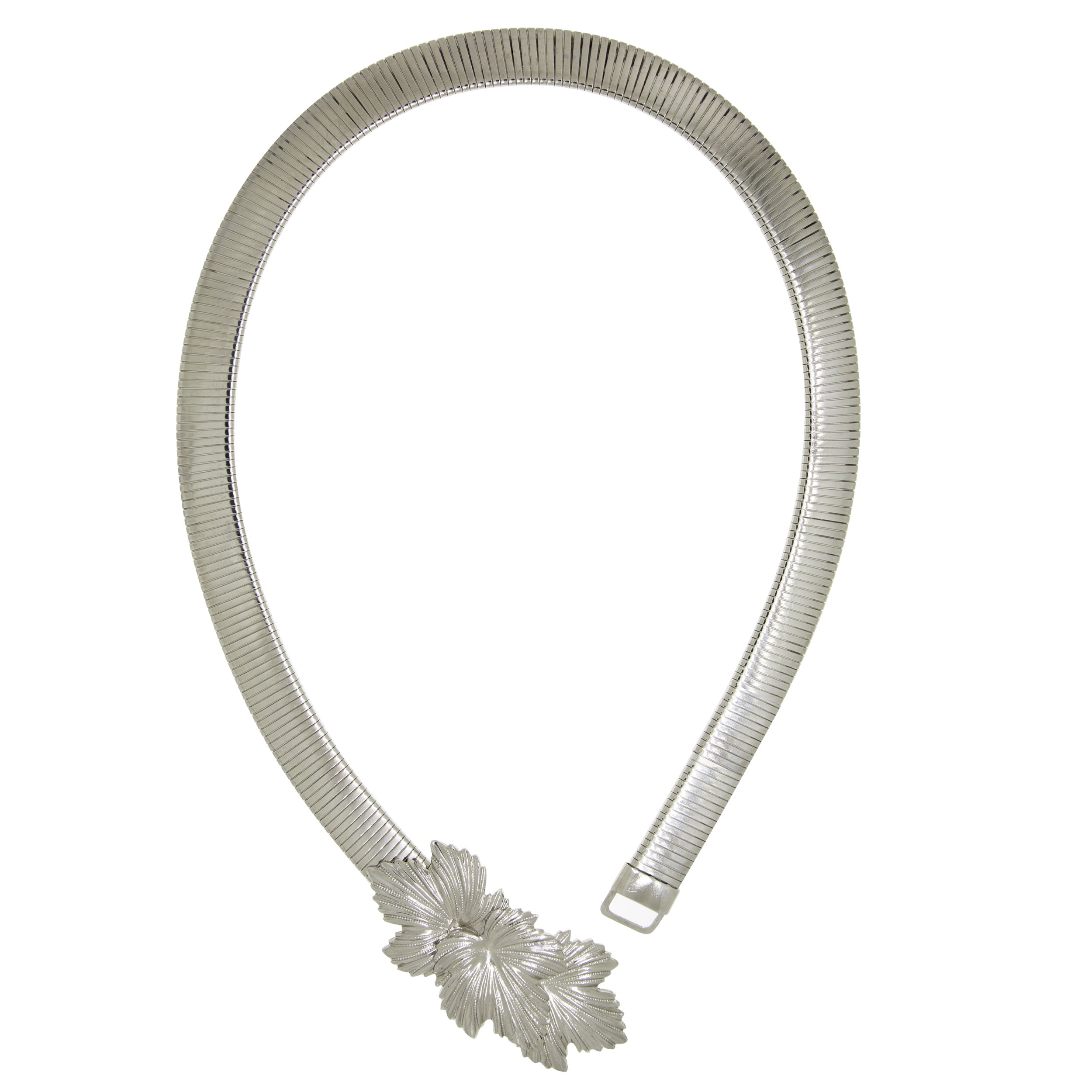 1928 Jewelry Silver Layered Leaves Buckle Snake Belt