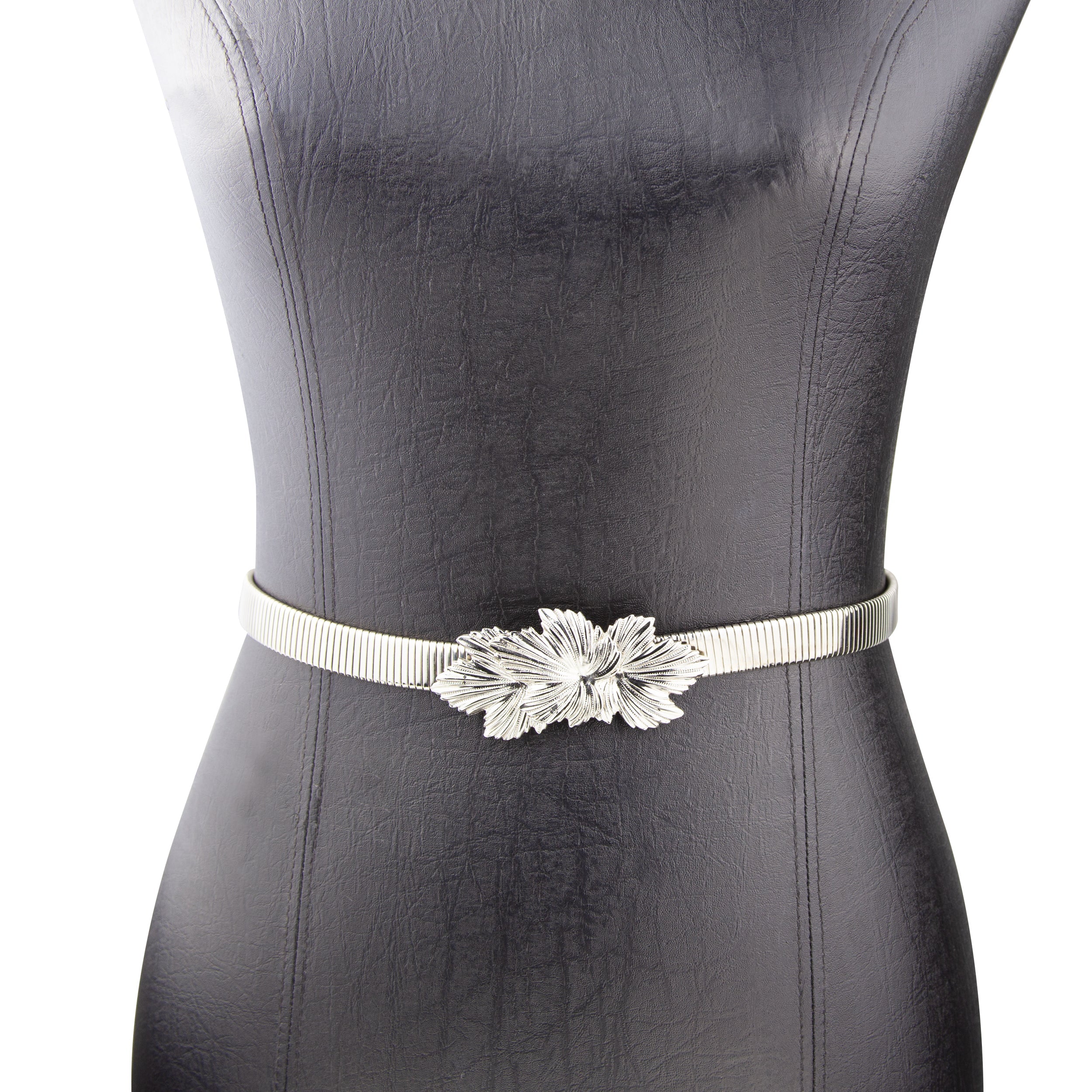 1928 Jewelry Silver Layered Leaves Buckle Snake Belt