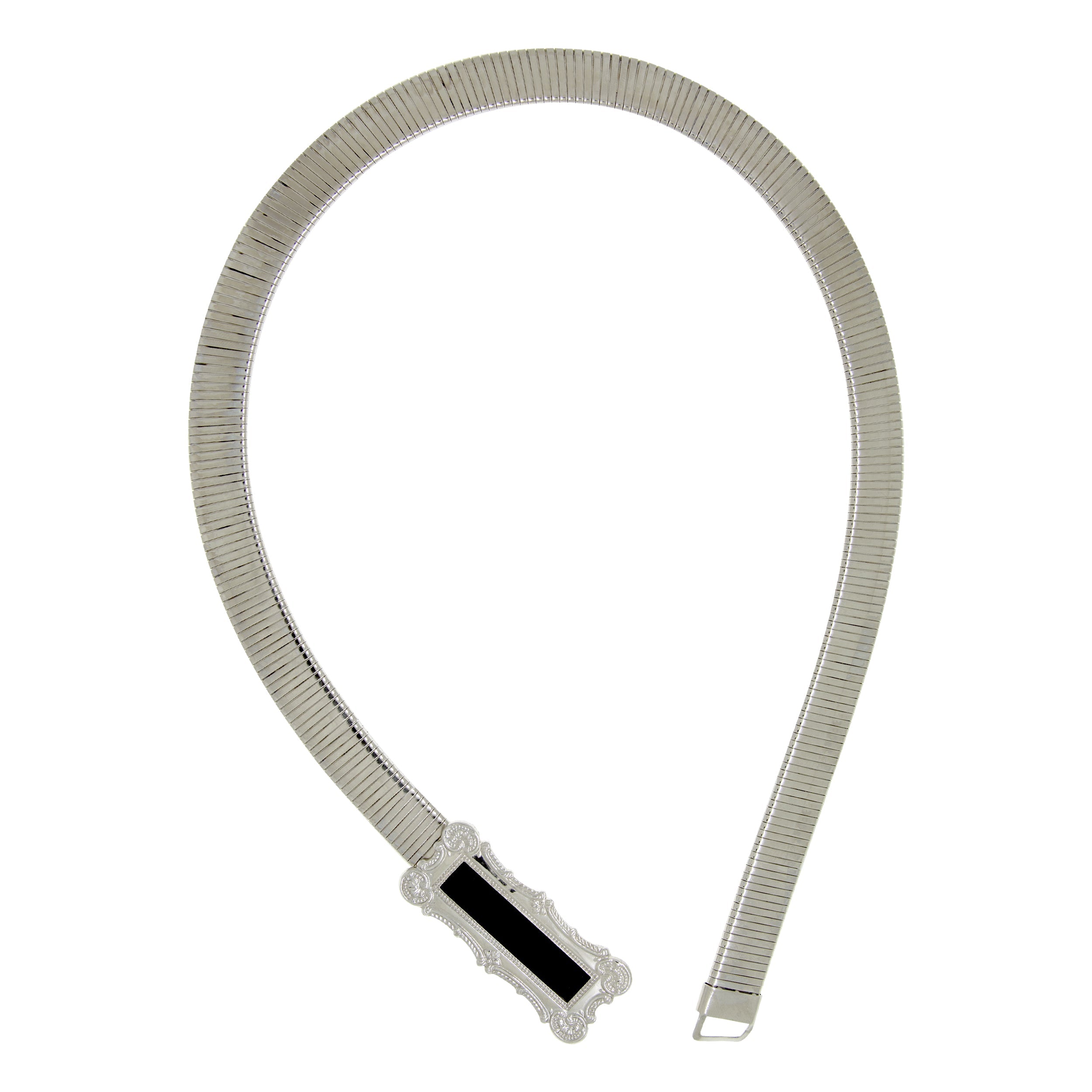 1928 Jewelry Deco Scallop Shell Motif Black Enamel Buckle Snake Belt