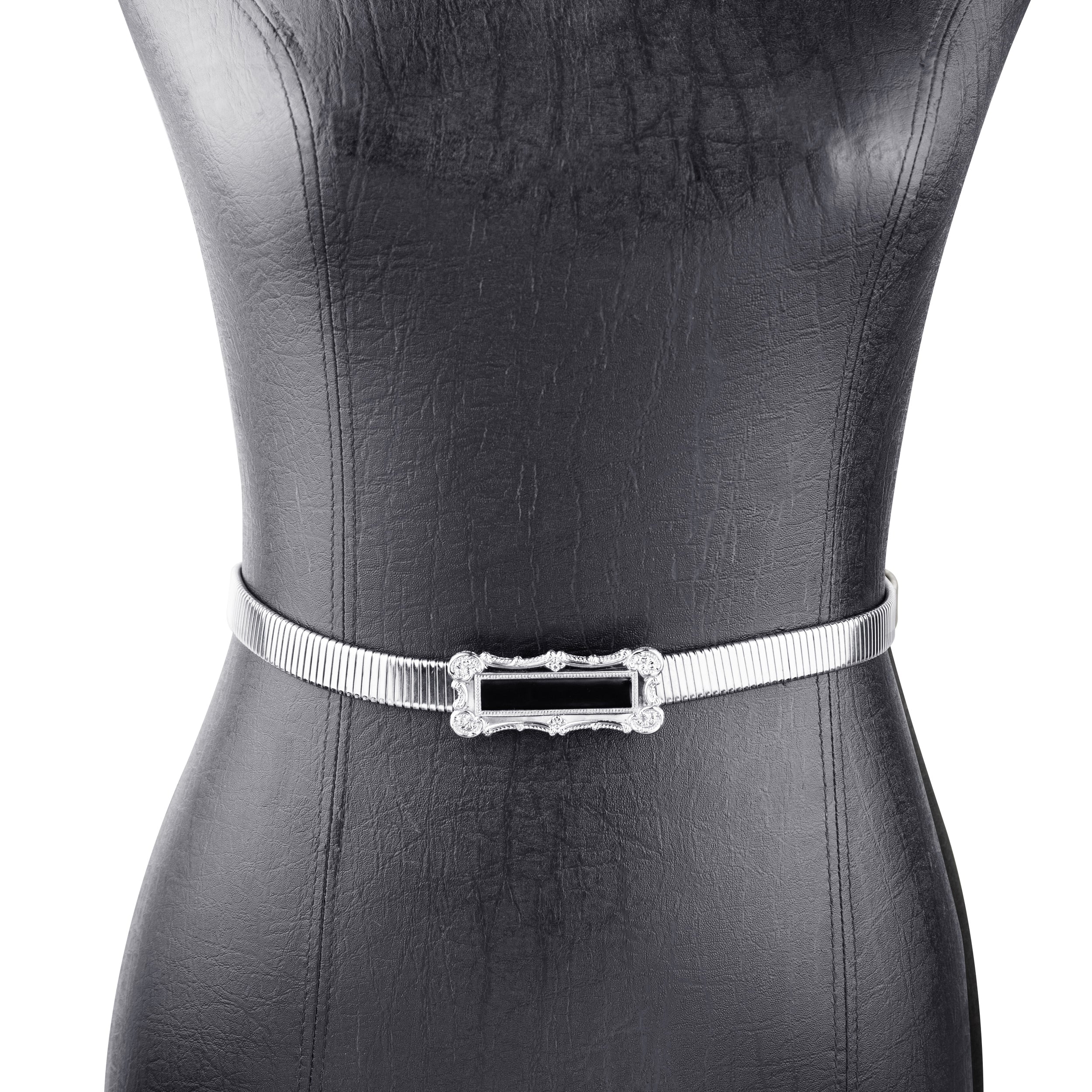 1928 Jewelry Deco Scallop Shell Motif Black Enamel Buckle Snake Belt