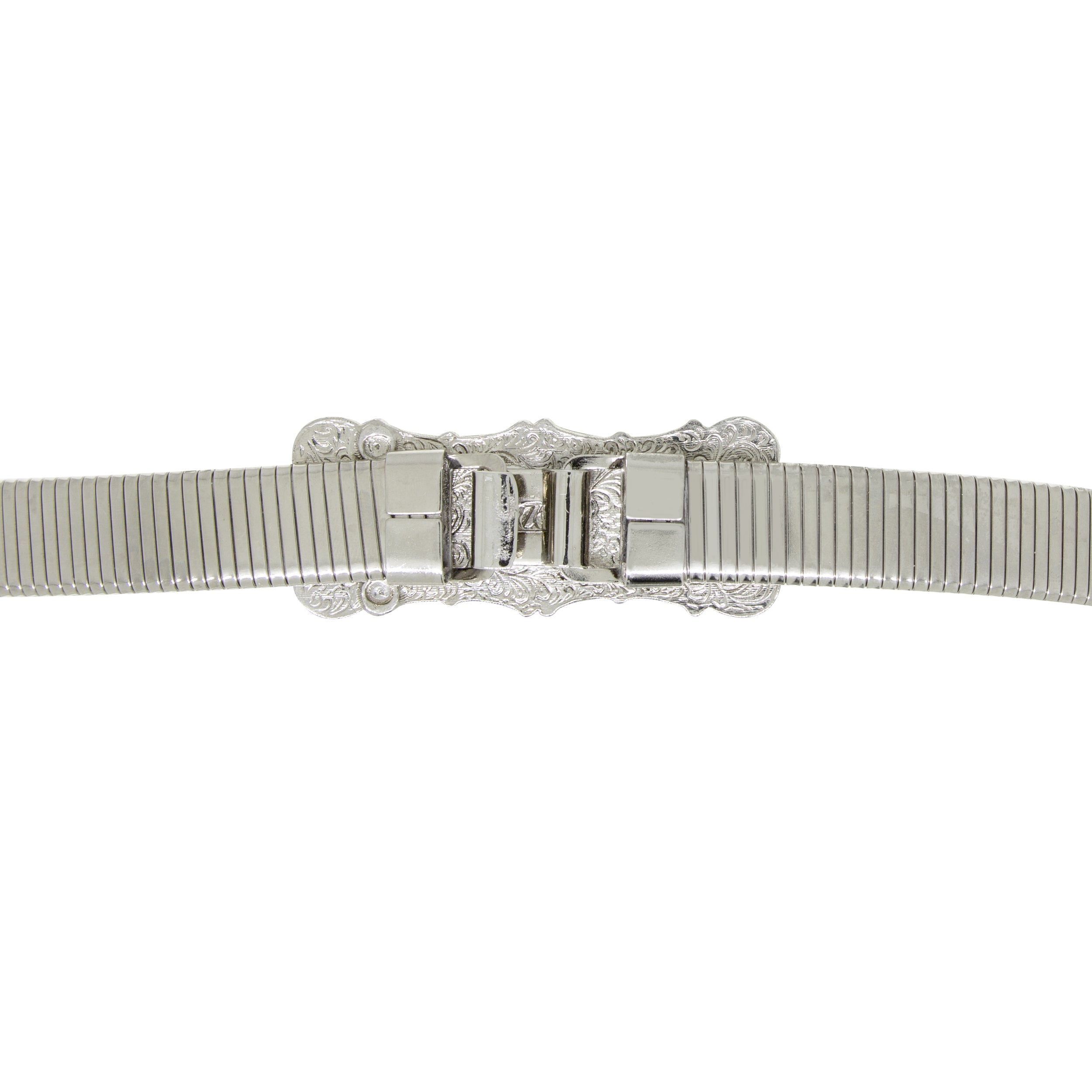 1928 Jewelry Deco Scallop Shell Motif Black Enamel Buckle Snake Belt