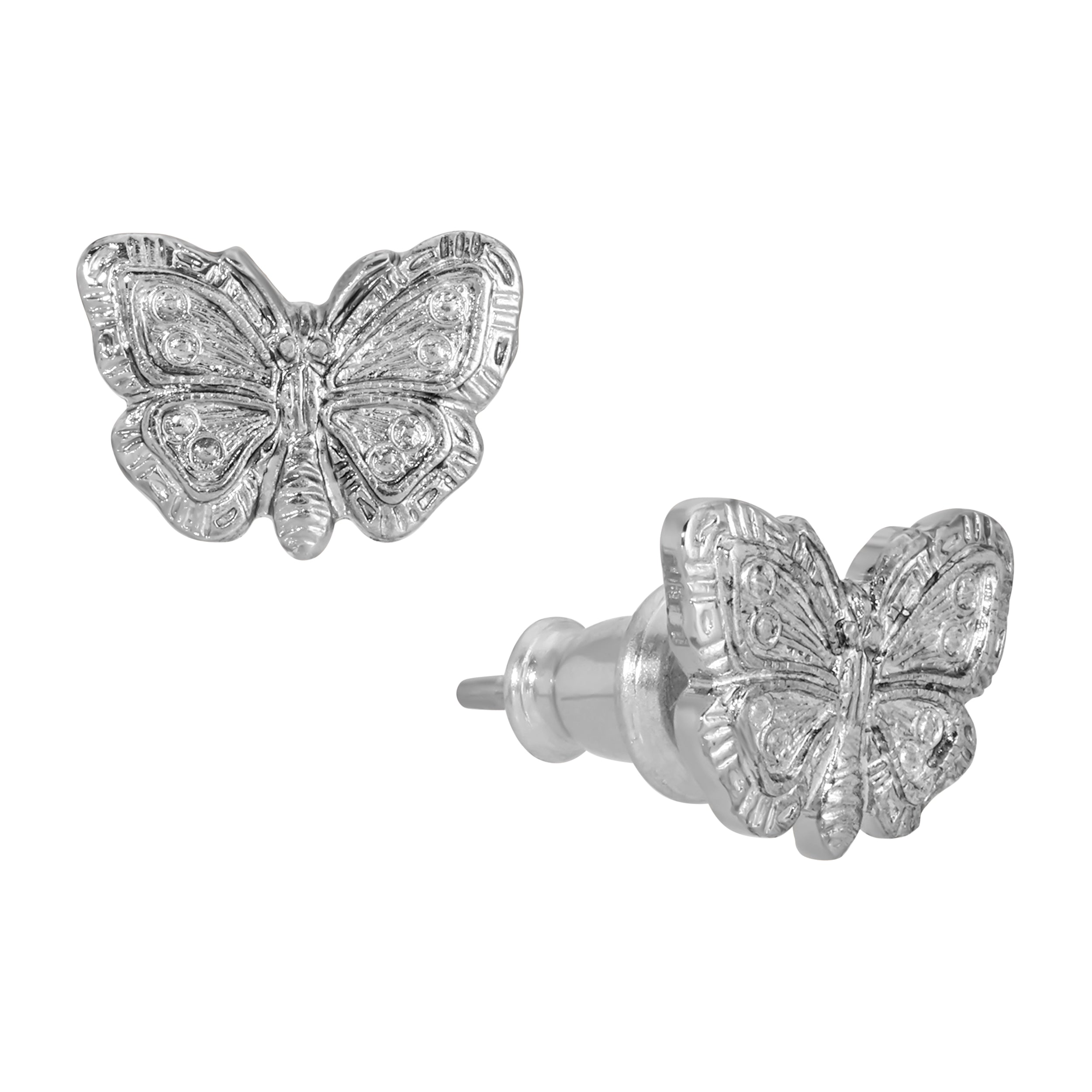 Petite Monarch Butterfly Silver Tone Stud Earrings