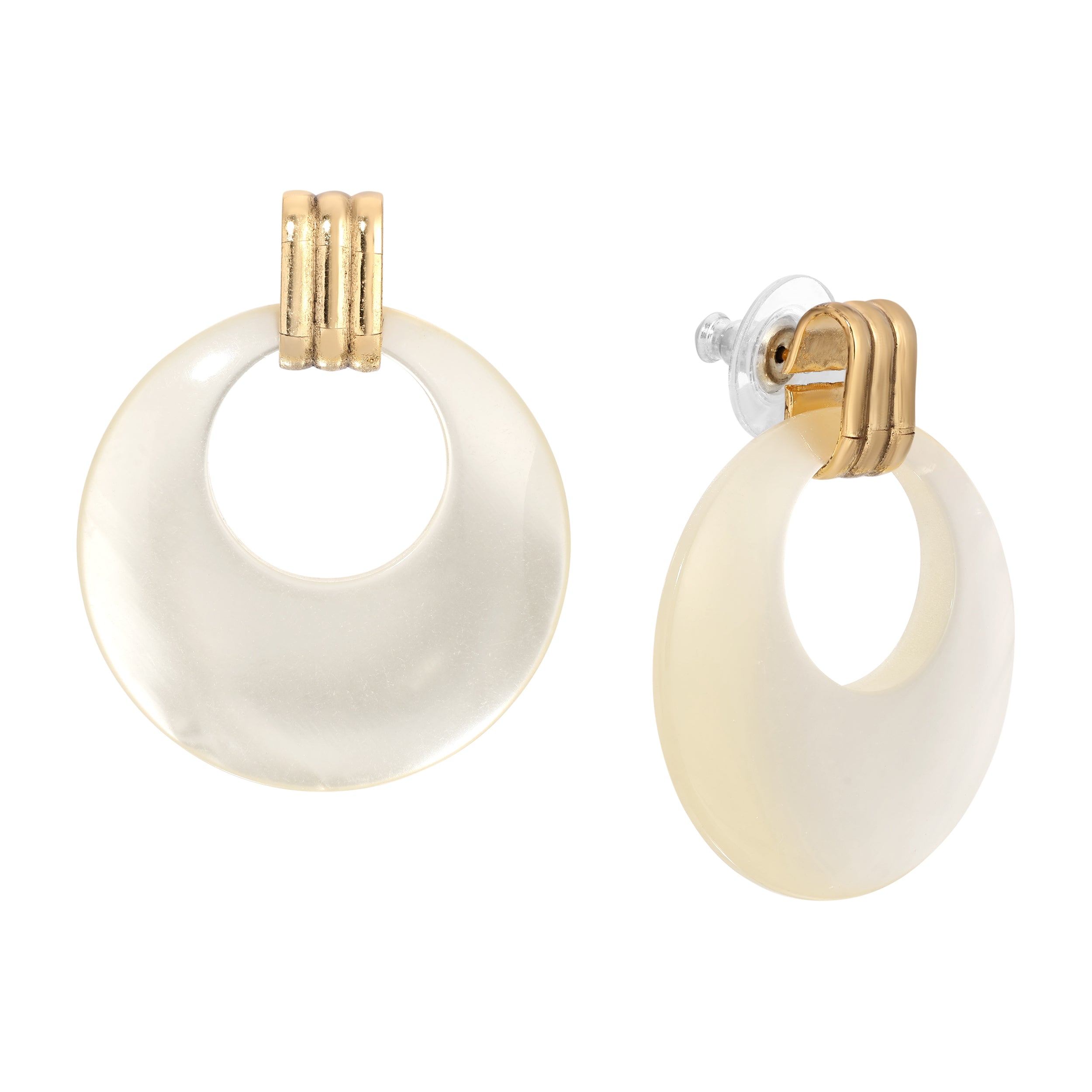 Golden Polished Mother Of Pearl Hoop Stud Earrings