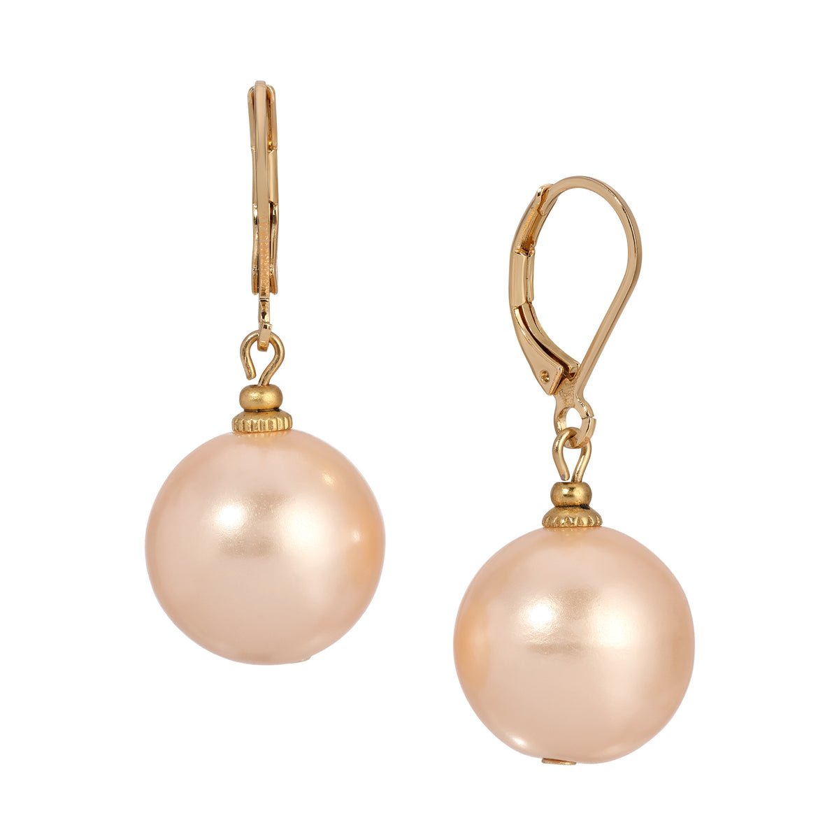 Round Light Champagne Pink Faux Pearl Drop Earrings