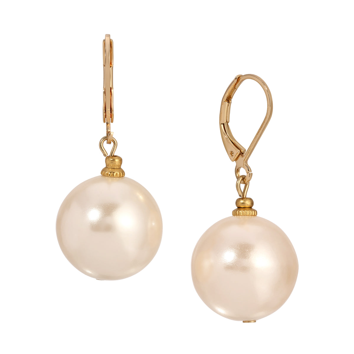 Round Cream White Faux Pearl Drop Earrings