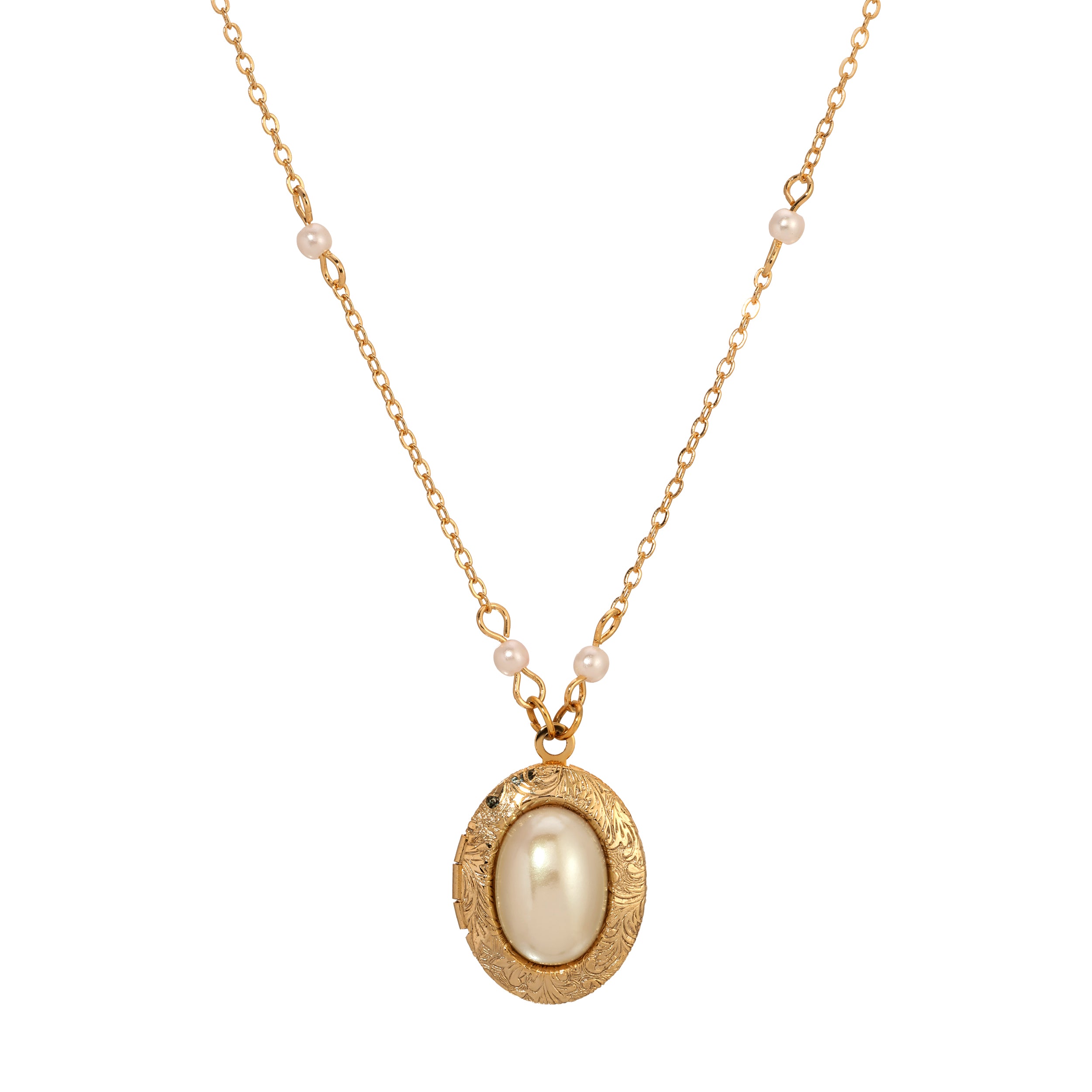 Oval Faux Pearl Locket Necklace 20"