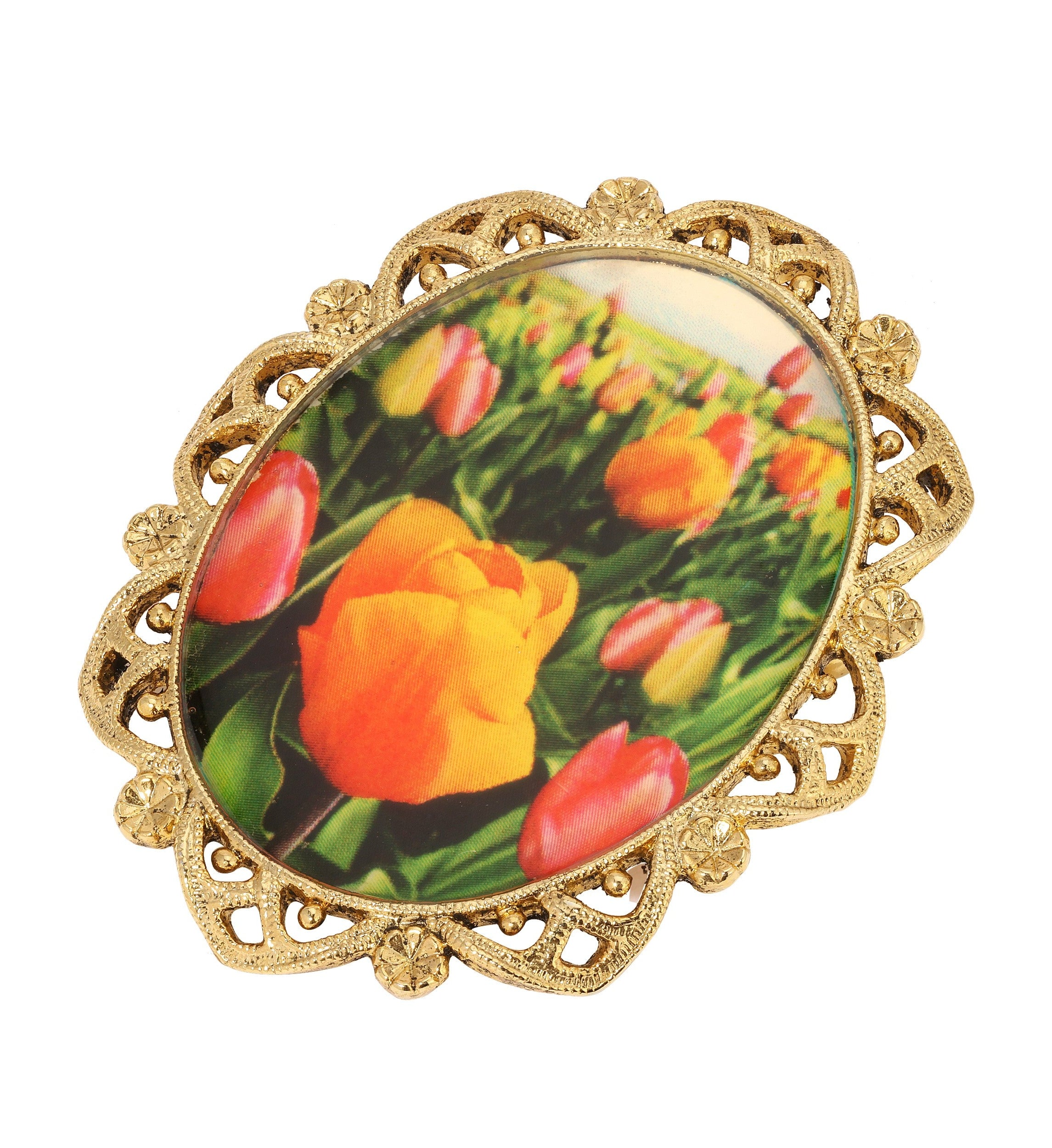 1928 Jewelry Blooming Pink Tulips & Crystals Drop Earrings