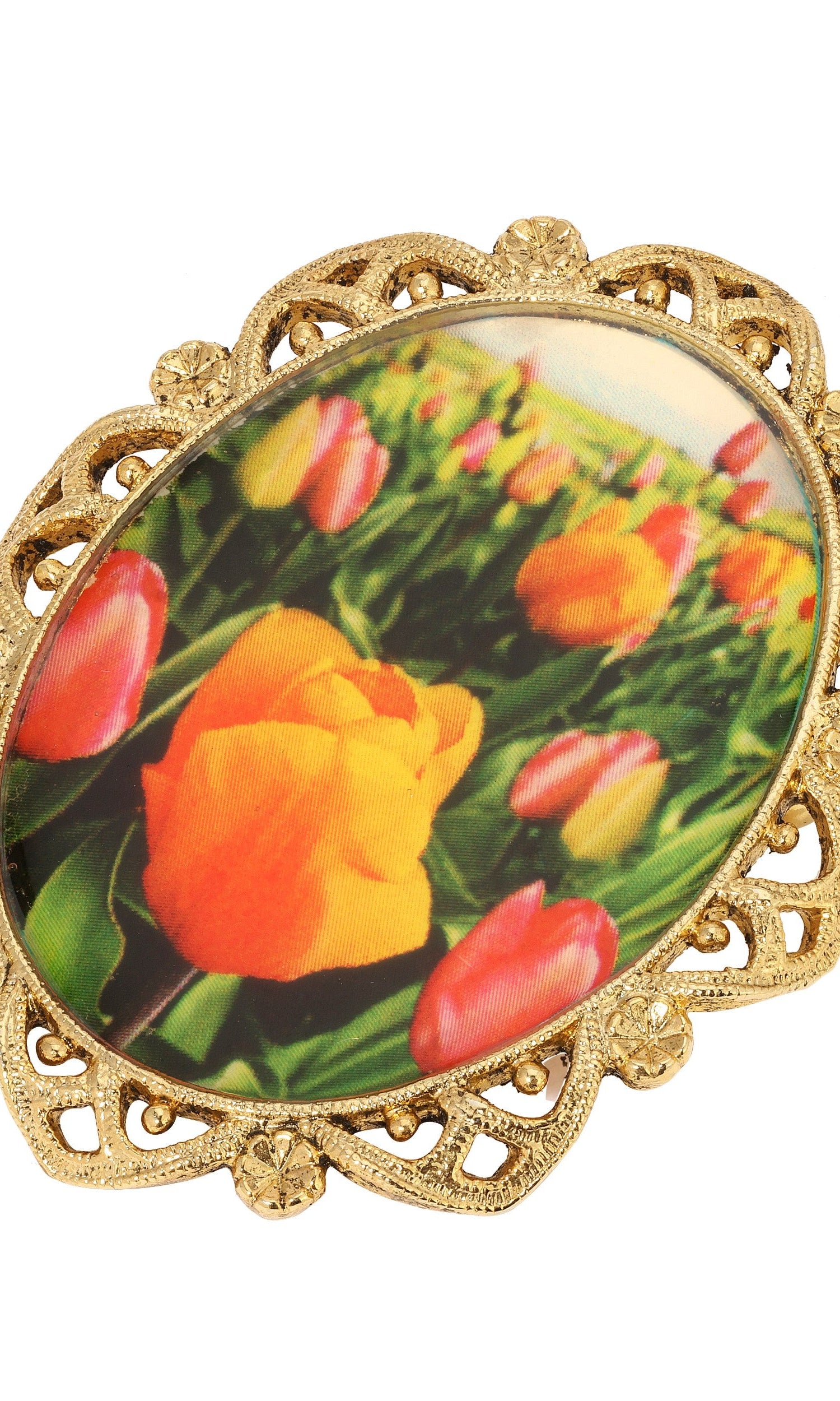 1928 Jewelry Blooming Pink Tulips & Crystals Drop Earrings