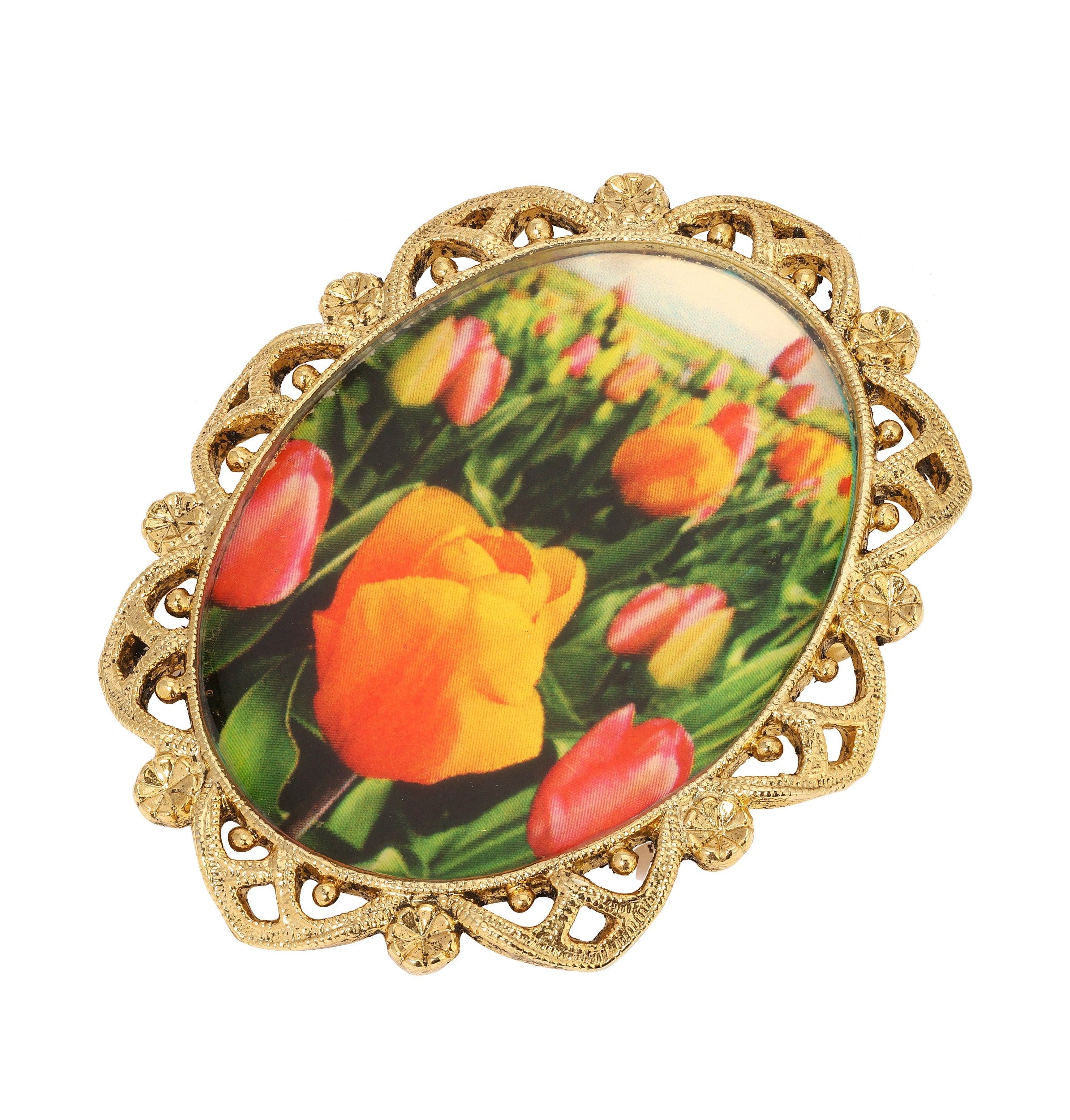 1928 Jewelry Blooming Pink Tulips & Crystals Drop Earrings