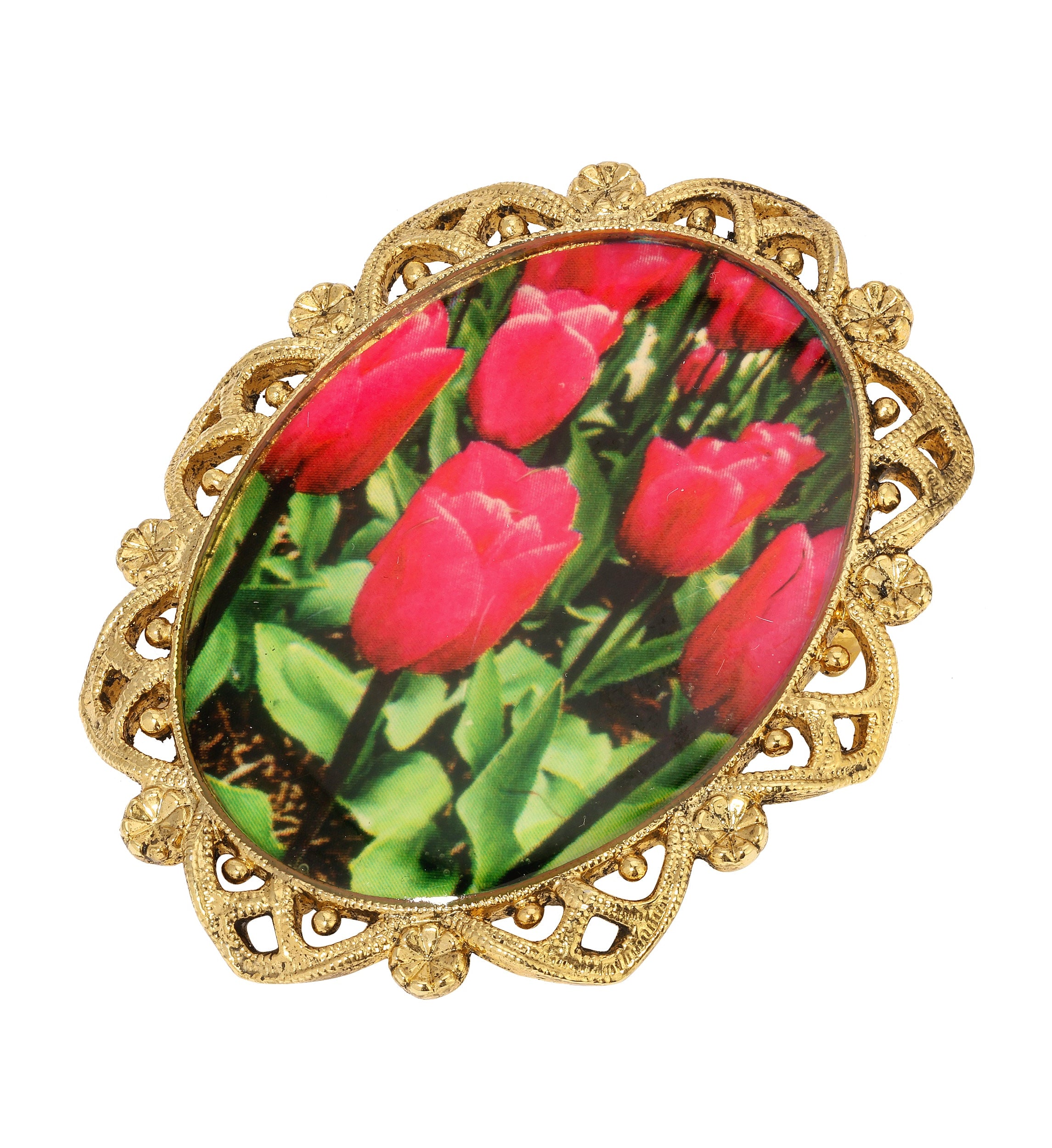 1928 Jewelry Blooming Pink Tulips & Crystals Drop Earrings