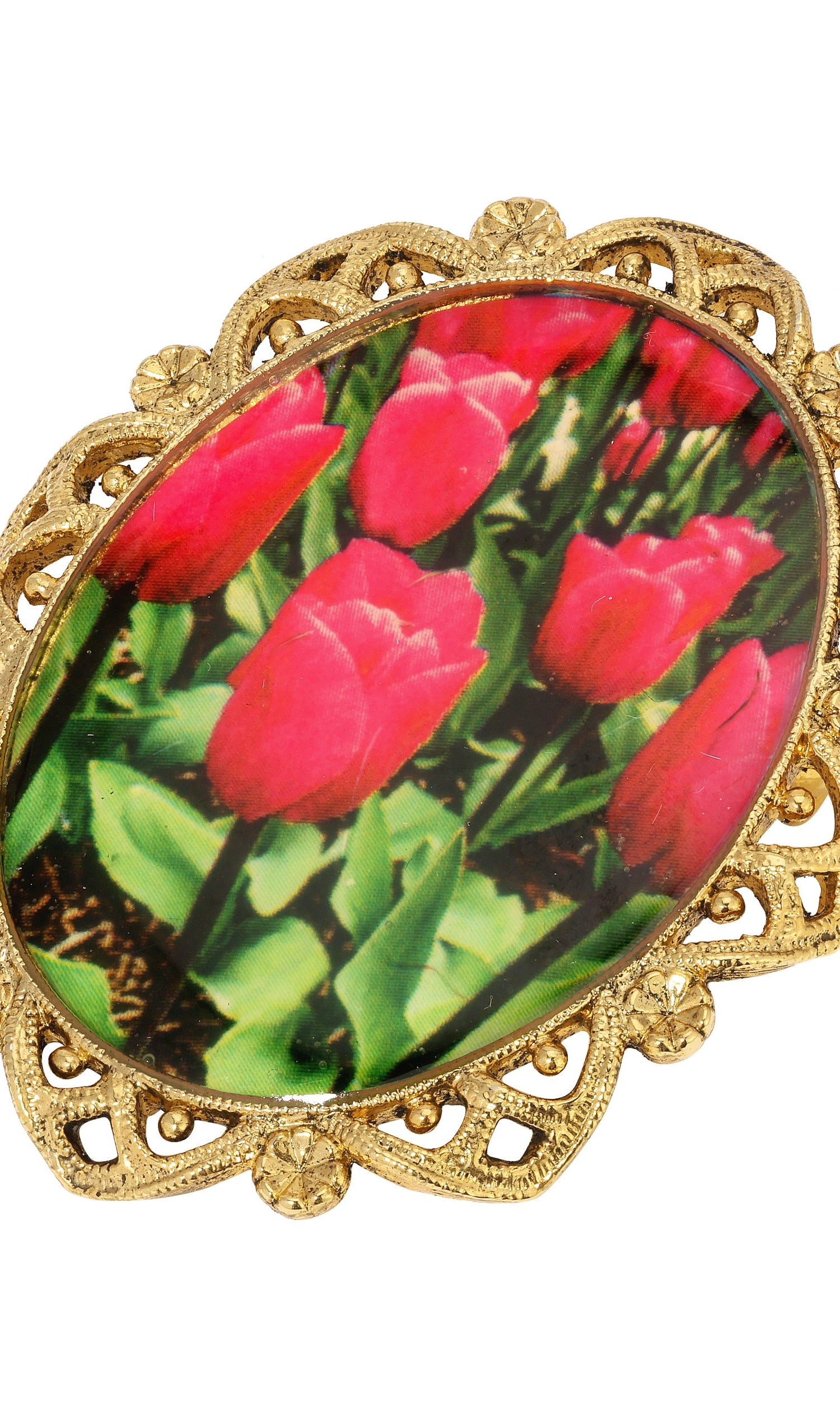 1928 Jewelry Blooming Pink Tulips & Crystals Drop Earrings