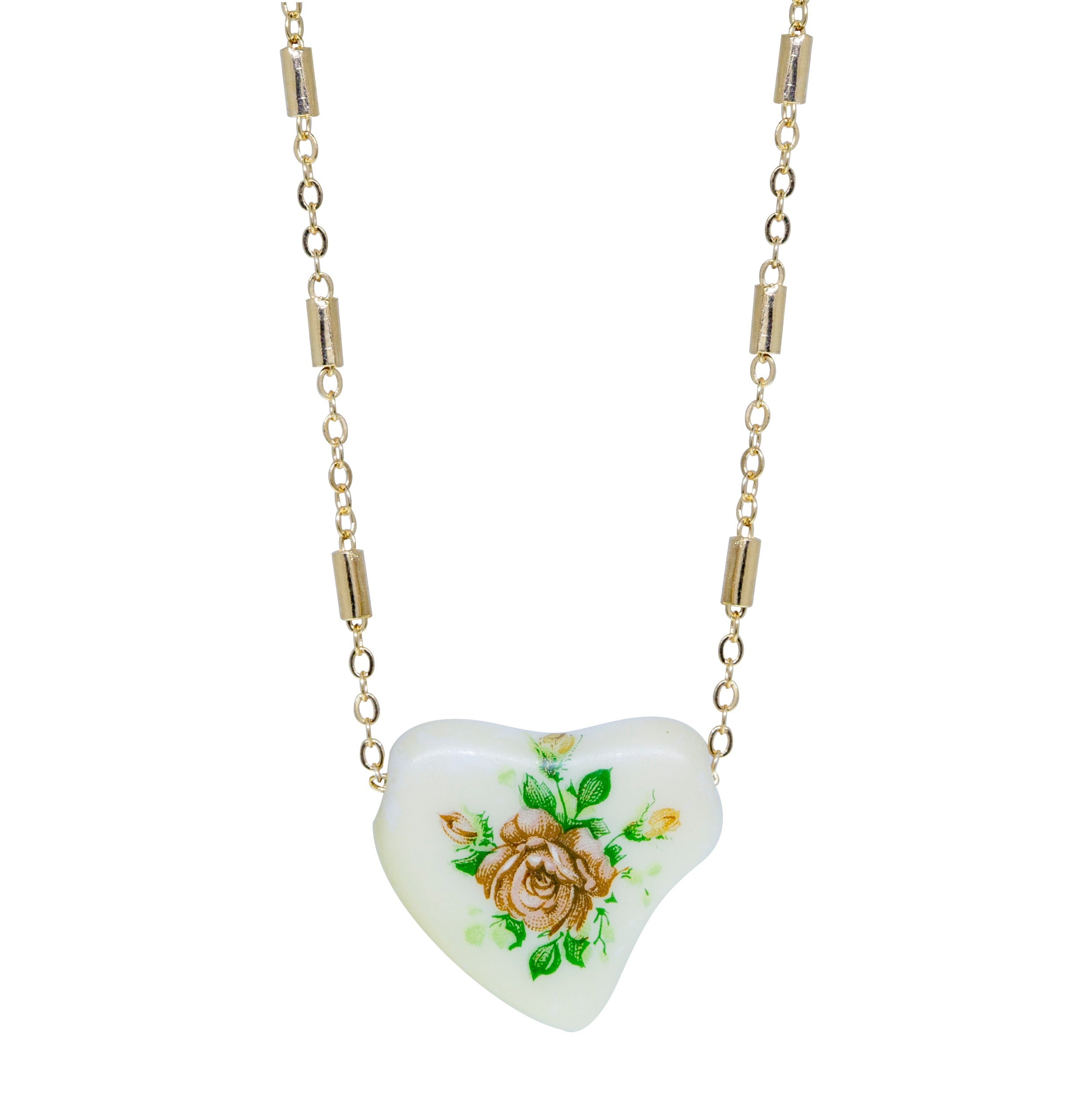 1928 Jewelry 85' Porcelain Heart & Rose Pendant Necklace 15" + 3" Extension