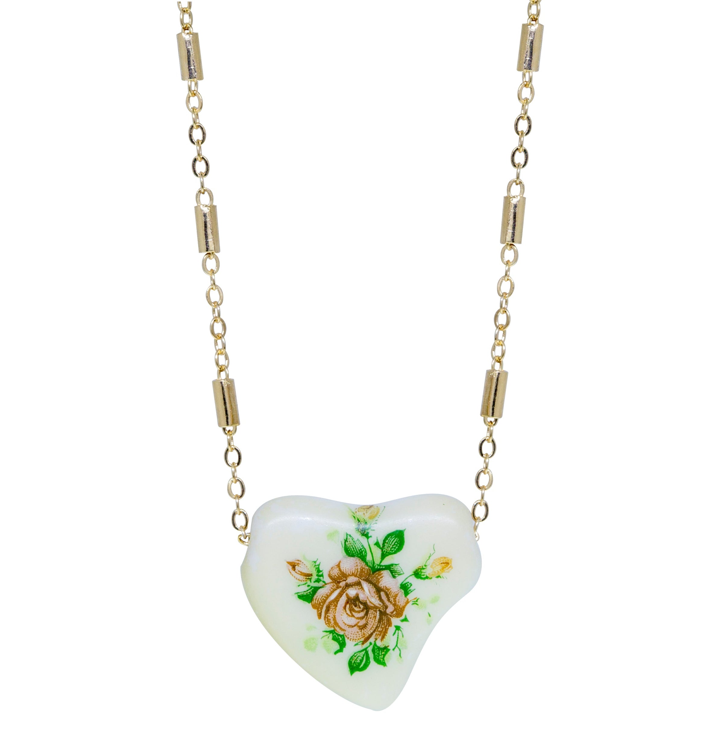 1928 Jewelry 85' Porcelain Heart & Rose Pendant Necklace 15" + 3" Extension