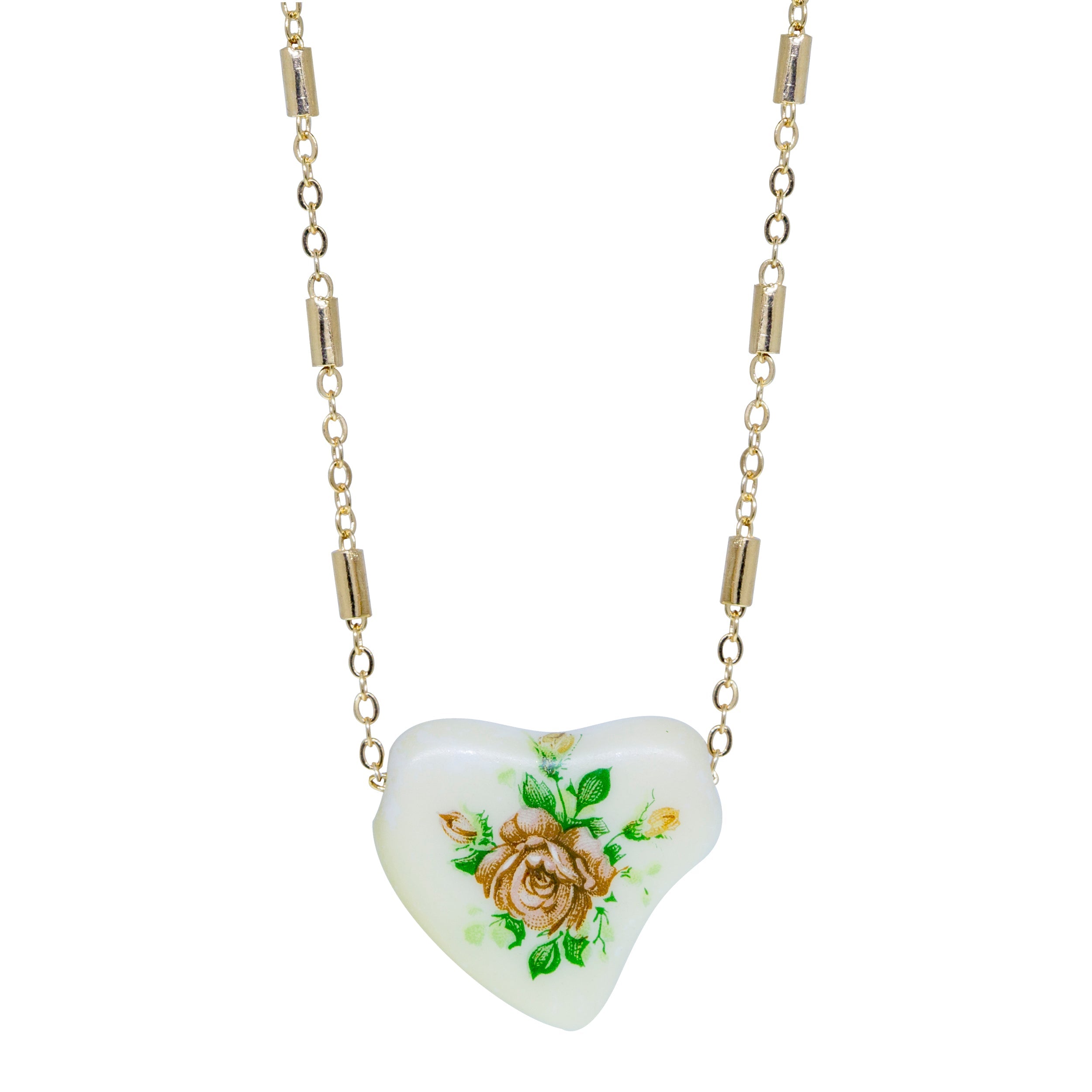 1928 Jewelry 85' Porcelain Heart & Rose Pendant Necklace 15" + 3" Extension