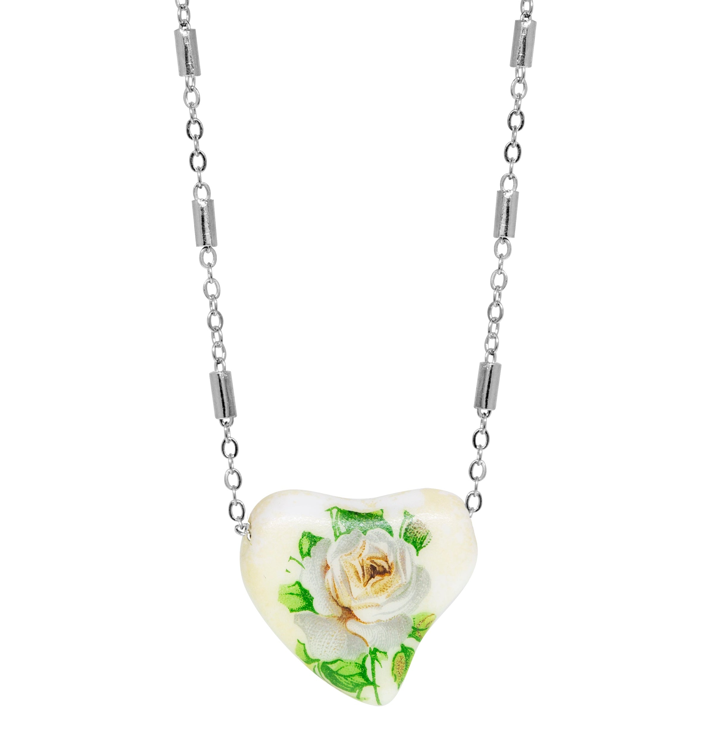 1928 Jewelry 85' Porcelain Heart & Rose Pendant Necklace 15" + 3" Extension