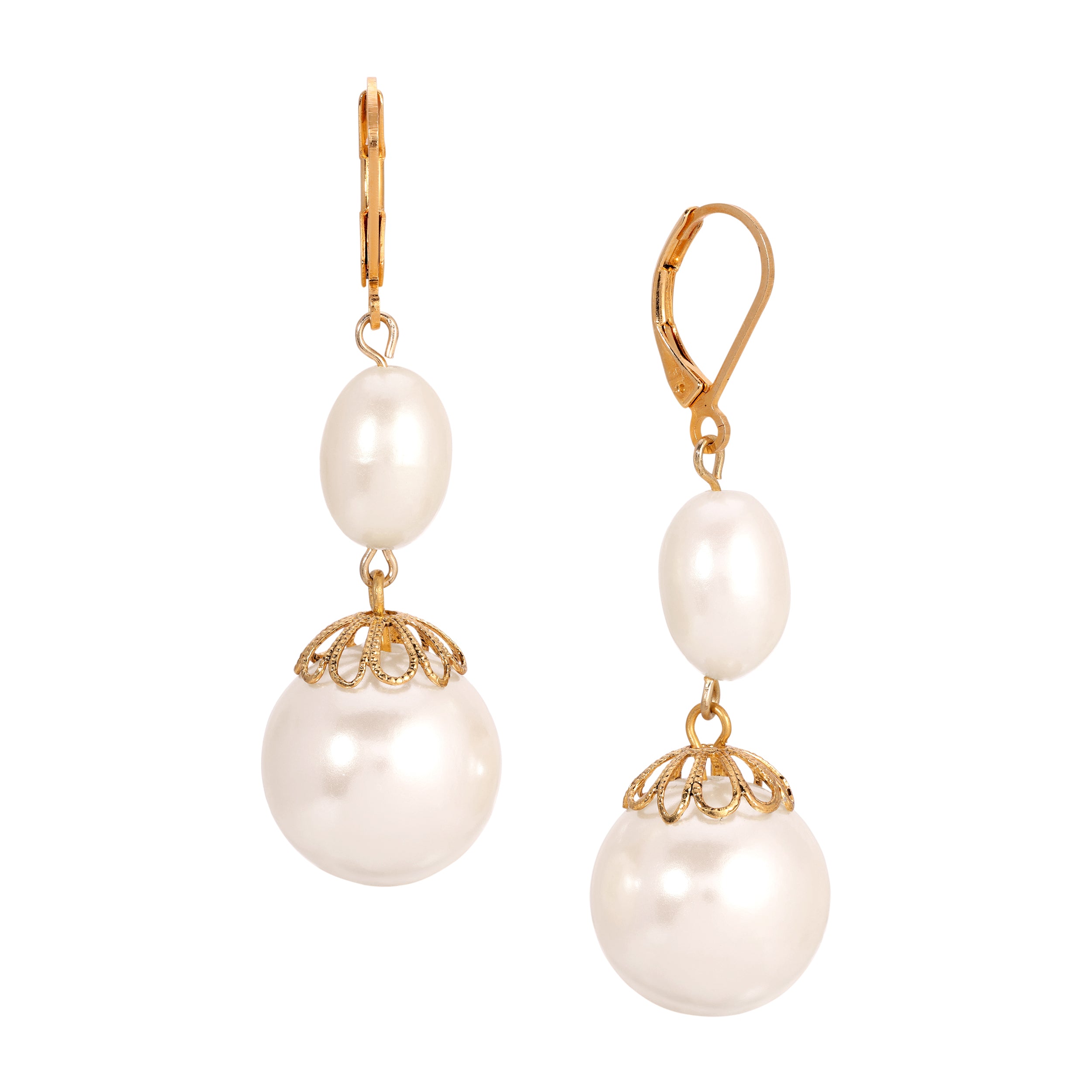 Gold Faux Pearl Drop & Dangle Earrings