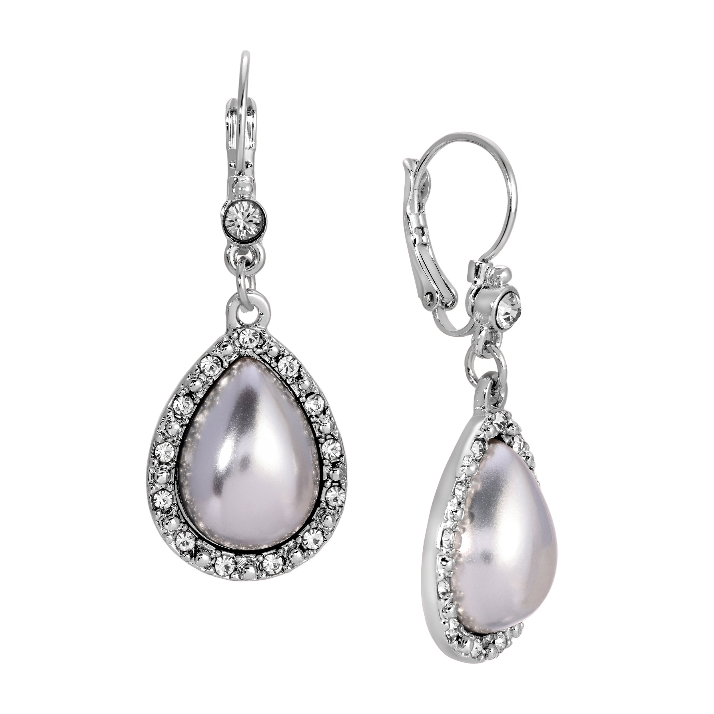 Silver and Grey Moonstone Euro Crystal Drop Earrings