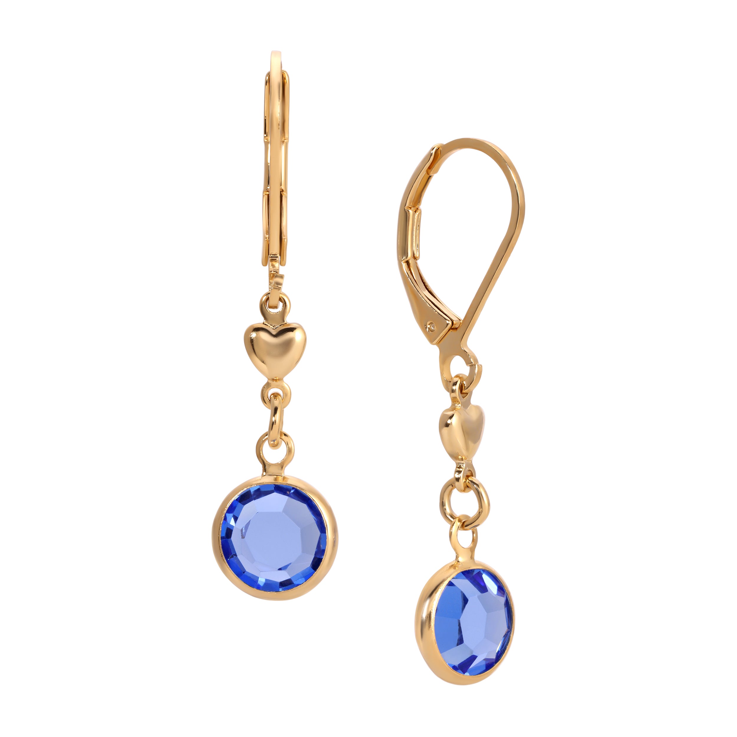 Golden Heart Channel Sapphire Blue Crystal Drop Earrings