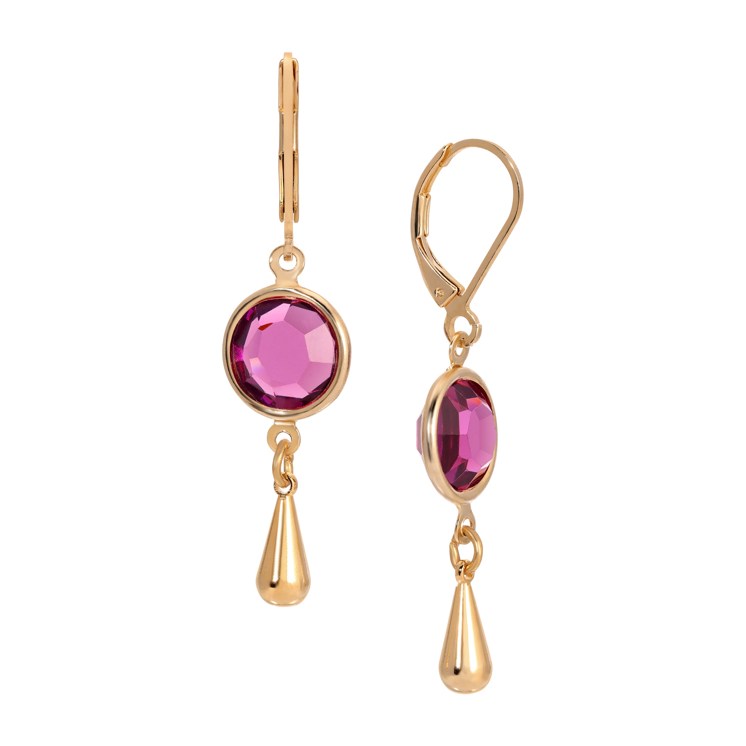 Golden Amethyst Purple Channel Crystal Pear Drop Earrings