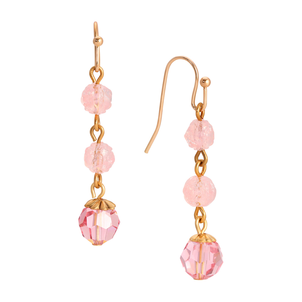 Golden Rose Pink Bead Drop & Dangle Earrings