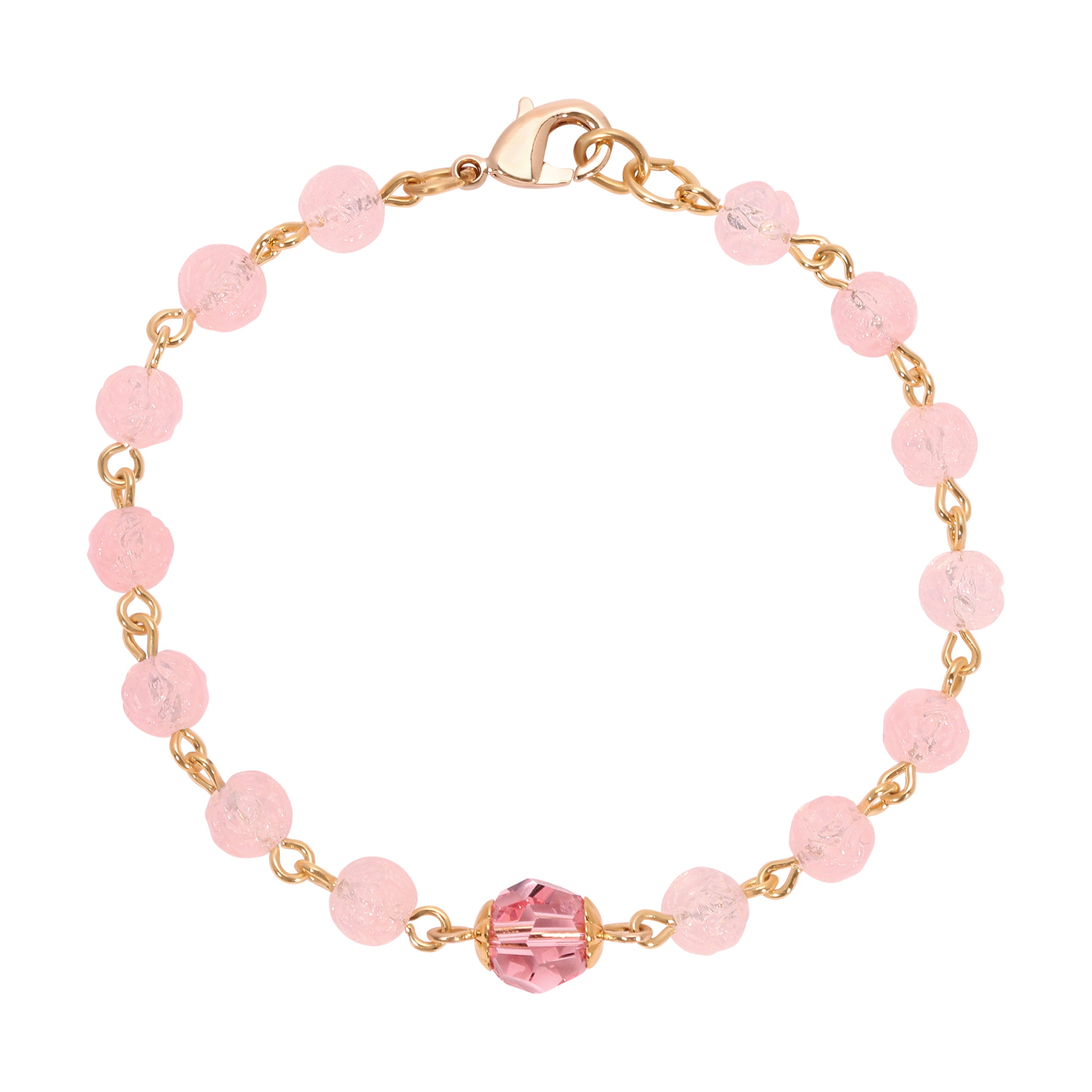 Rose Pink Crystal Beaded Bracelet