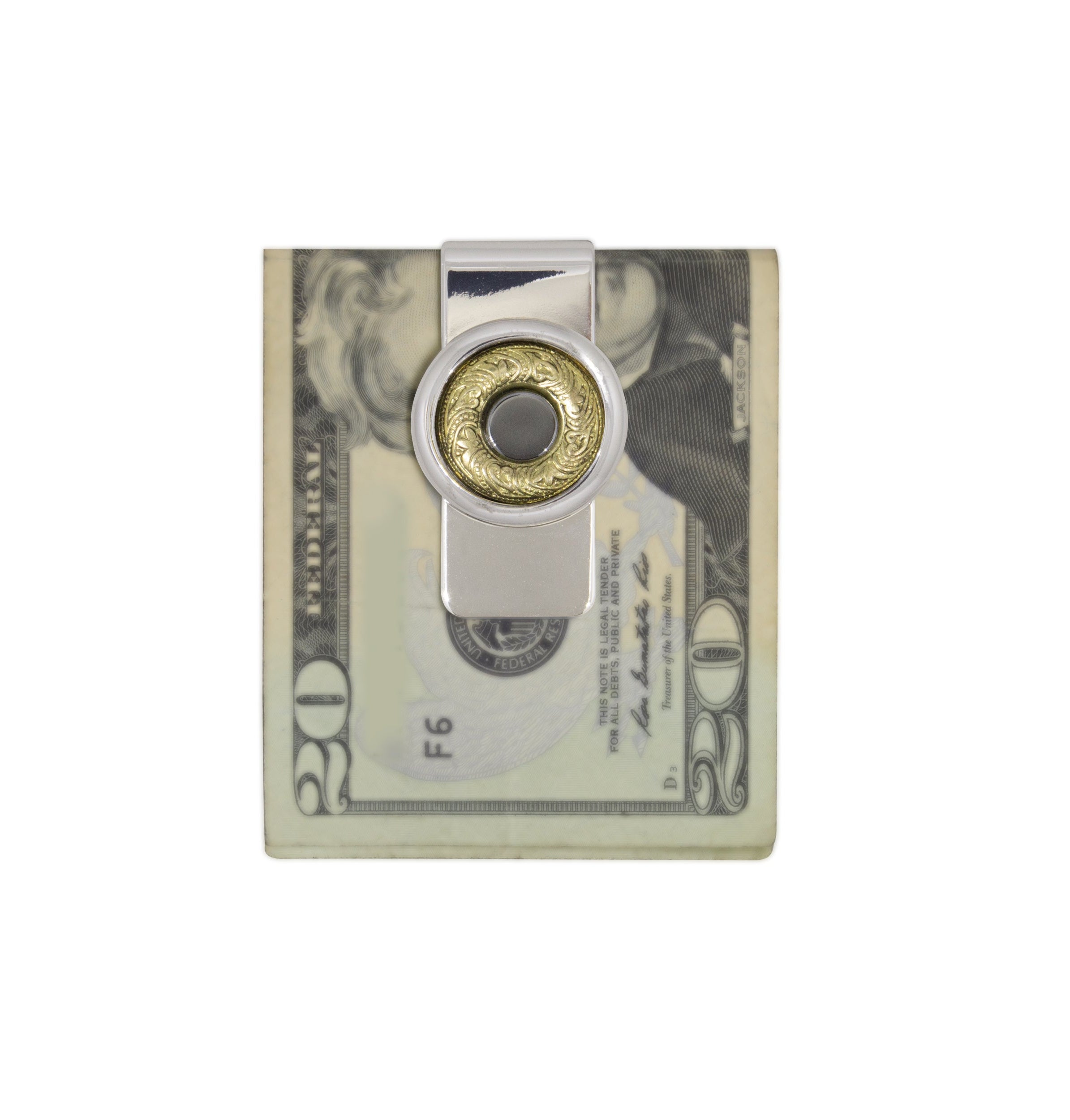 1928 Jewelry Hematite Stone On Gold Overlay Silver Money Clip