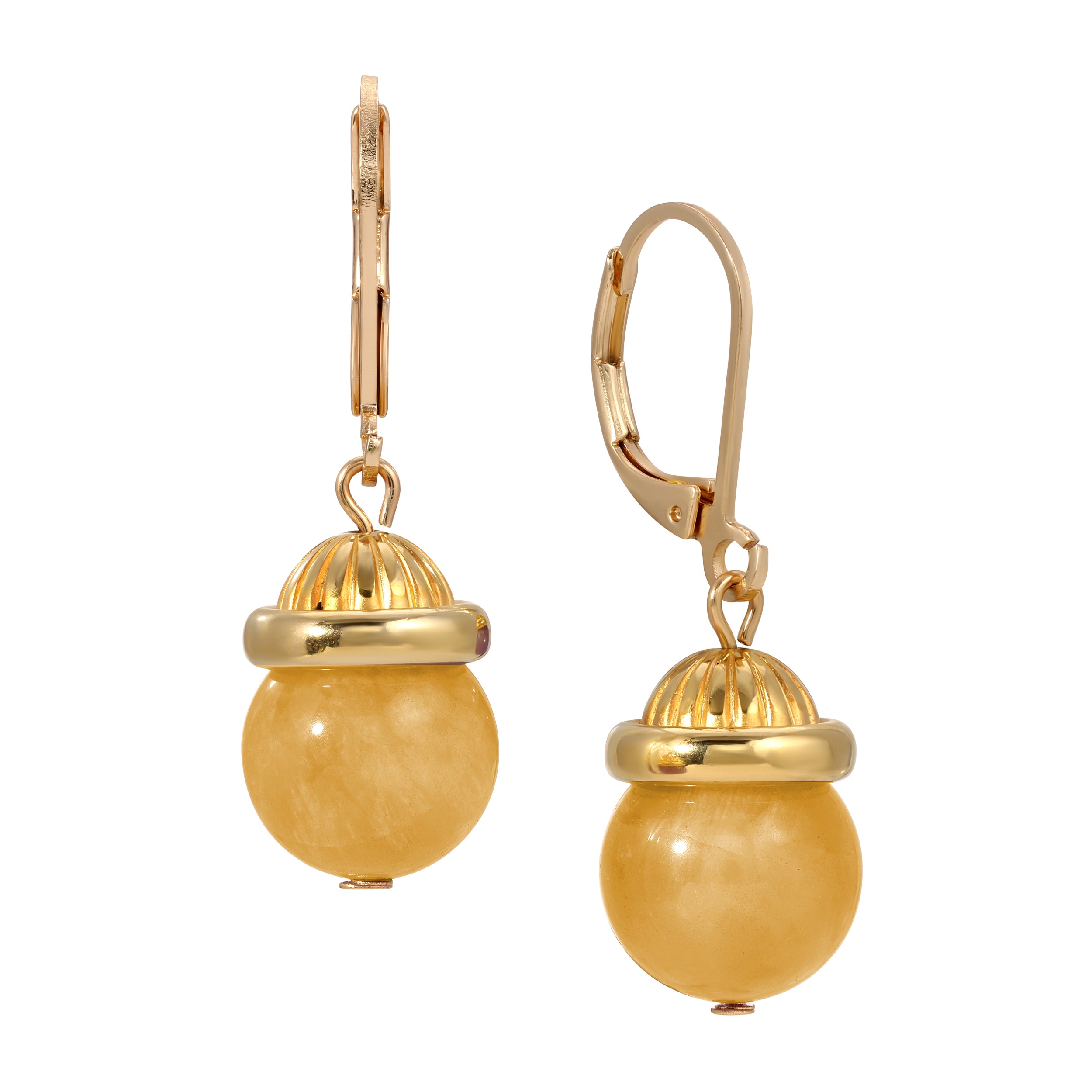 Petite Round Yellow Quartz Gemstone Drop Earrings
