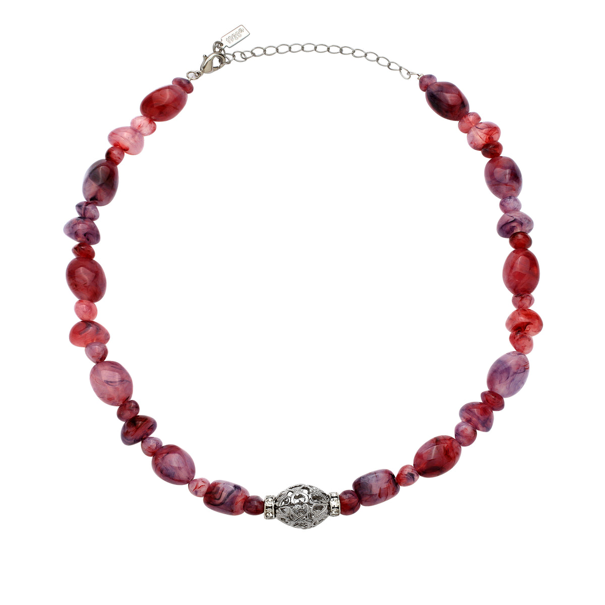 Multi Shaped Amethyst & Silver Filigree Beaded Necklace 16" + 3" Extension
