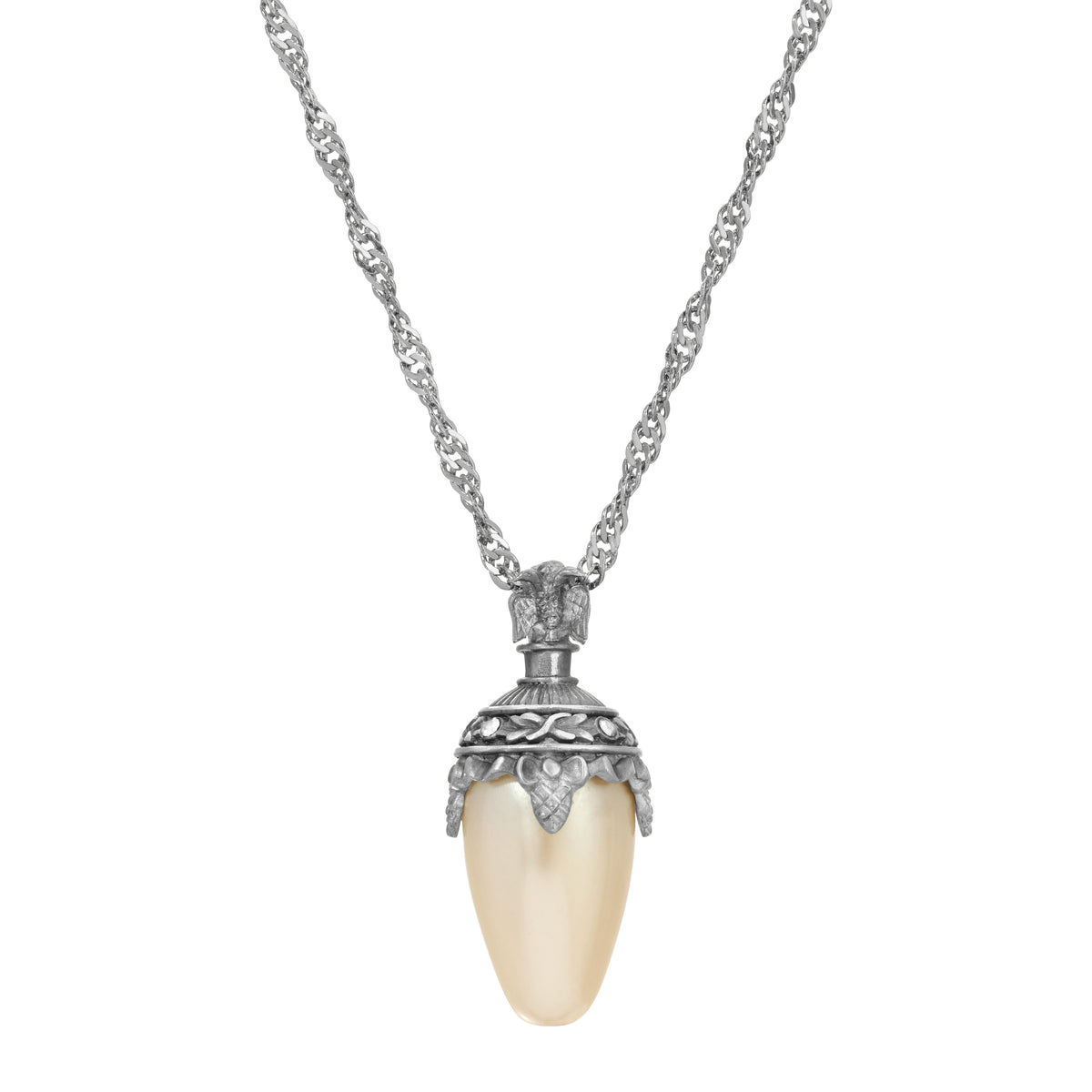 Vintage Style Silver & Ovate Faux Pearl Drop Pendant Necklace 24"