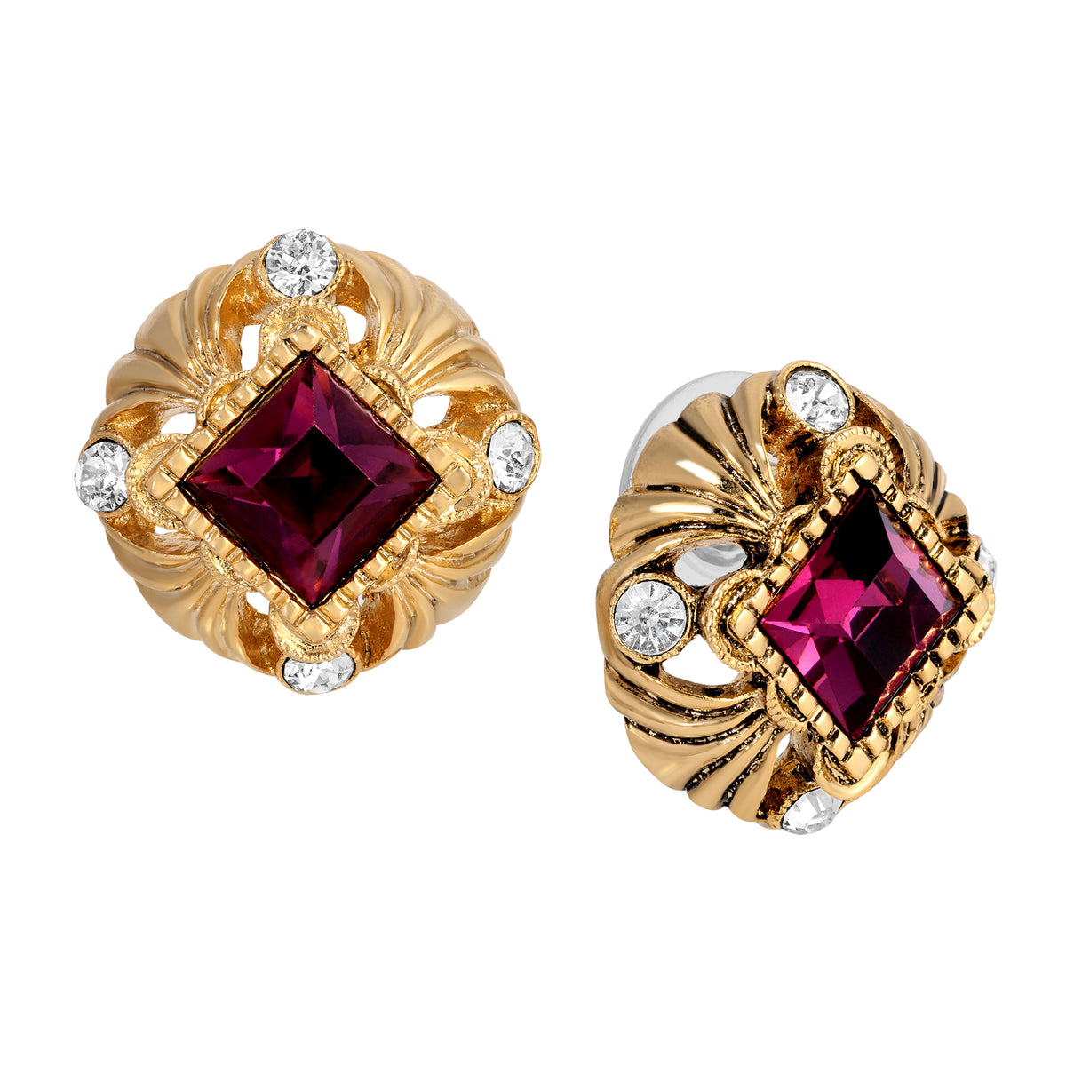 Royal Allure Square Amethyst & Crystal Stud Earrings