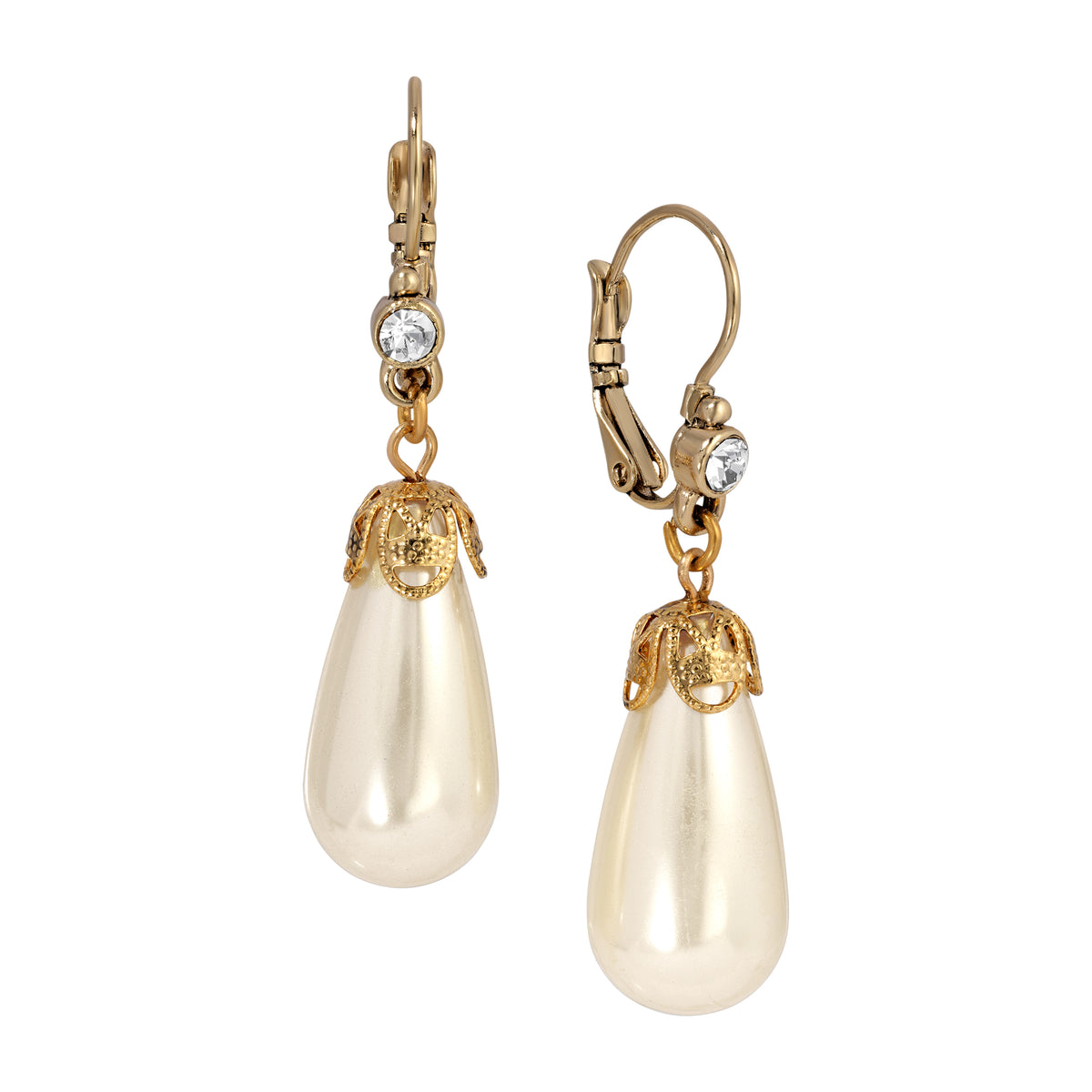 Dangling Faux Pearl & Crystal Teardrop Earrings