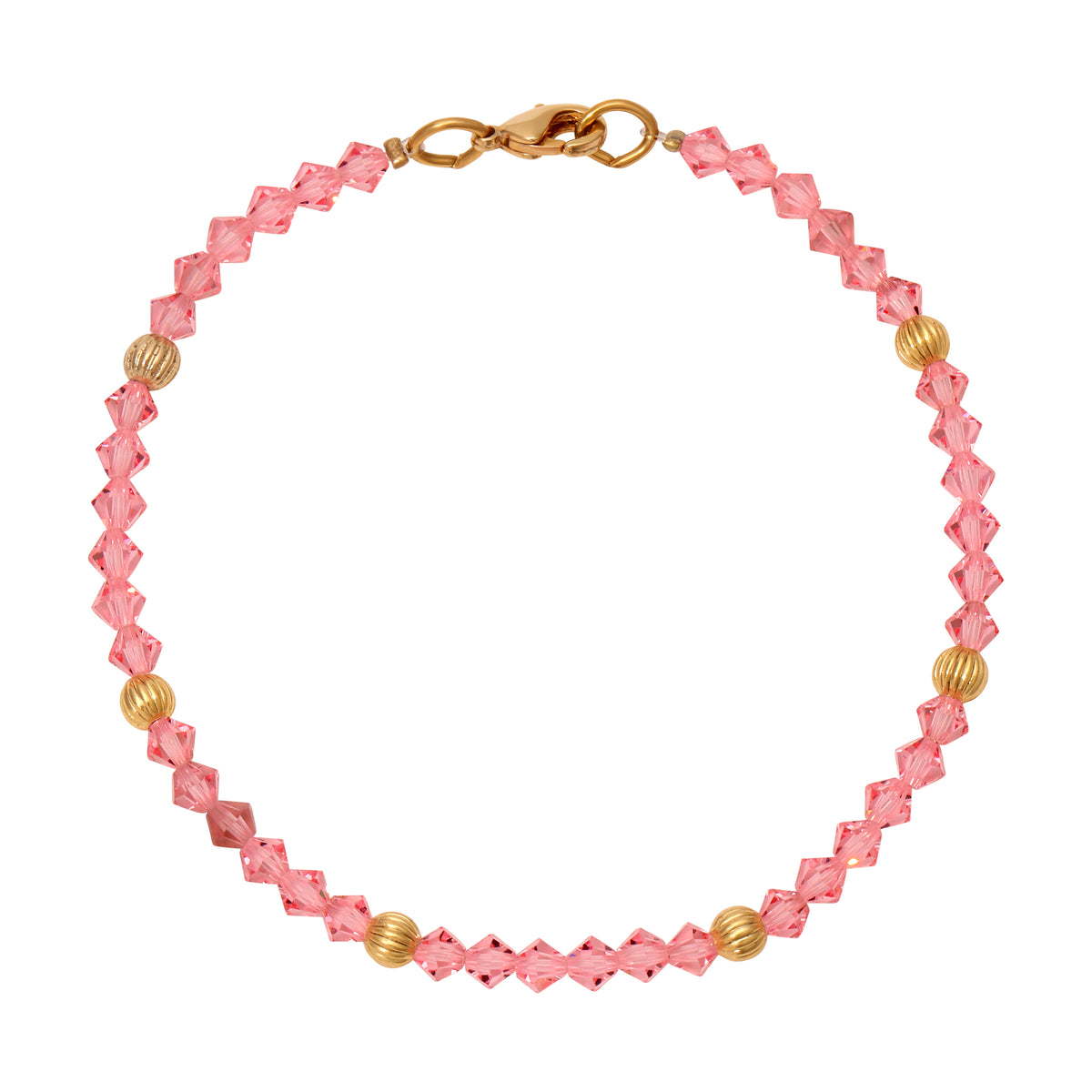 Rose Pink European Glass Lantern Crystal & Gold Beaded Bracelet