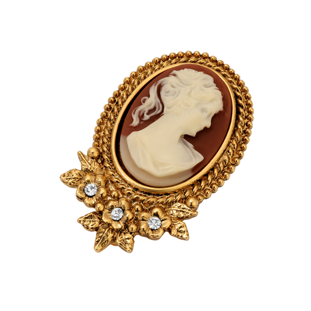 Victorian Floral Cameo & Crystal Pin