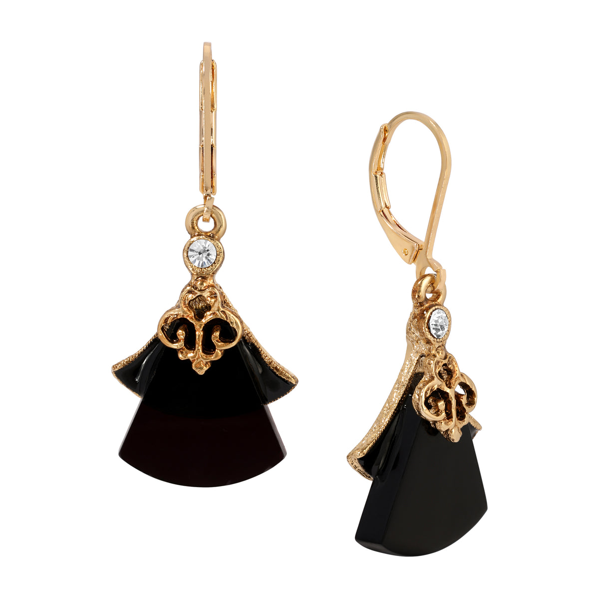 Vintage Style Jet Black Flared Fan Drop Earrings